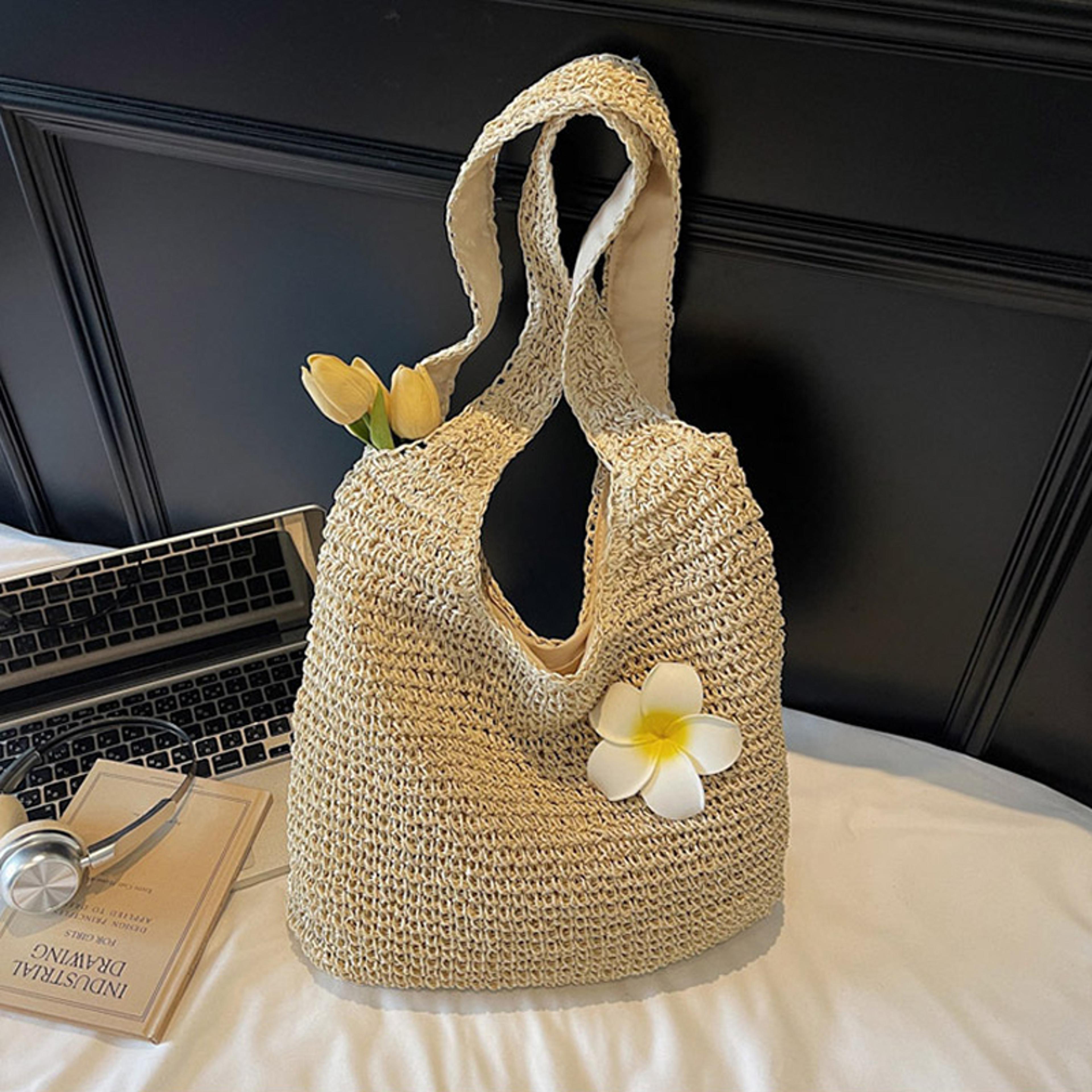 floral crochet shoulder bag lightweight knitted hobo tote for women
