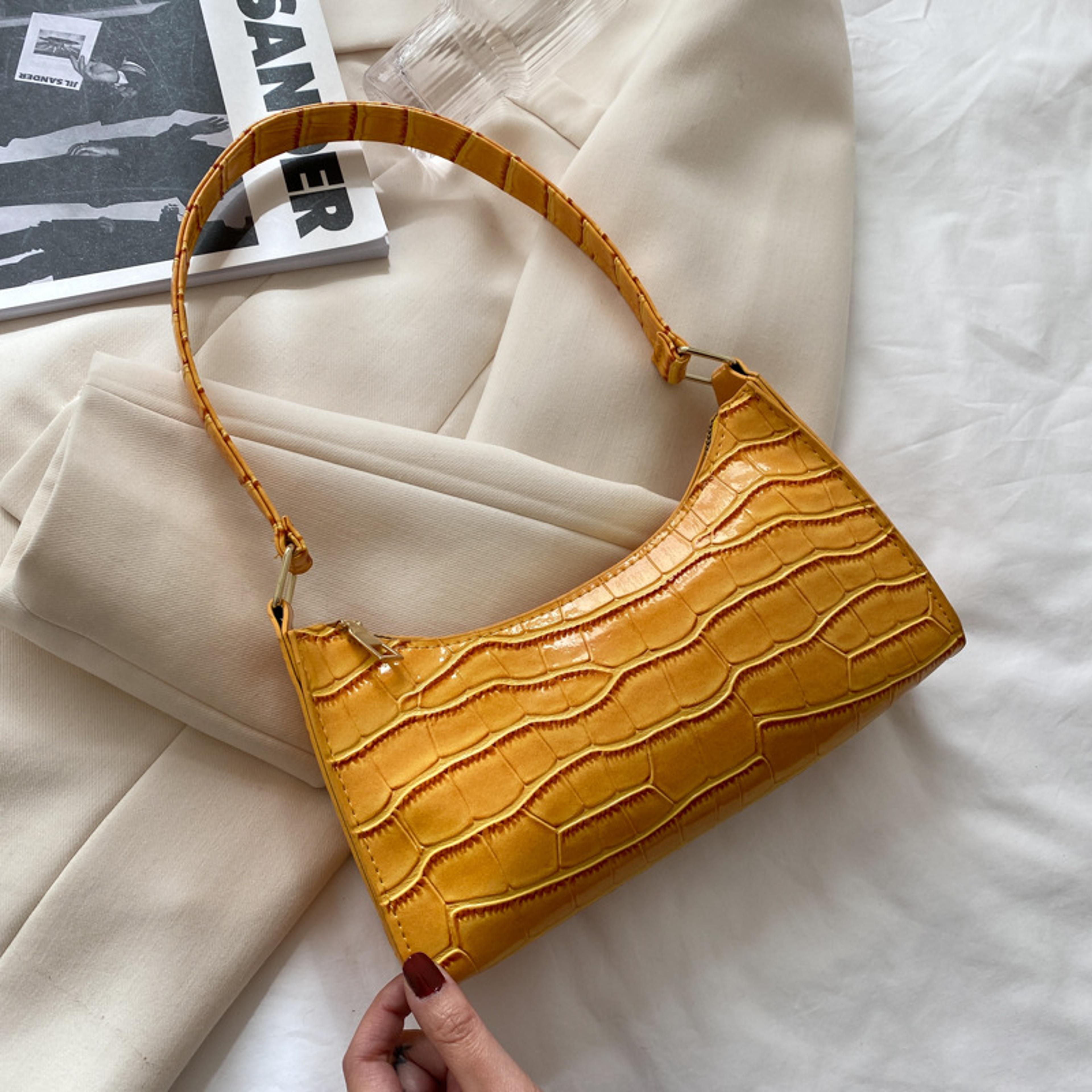 retro crocodile women shoulder bag pu leather baguette purse
