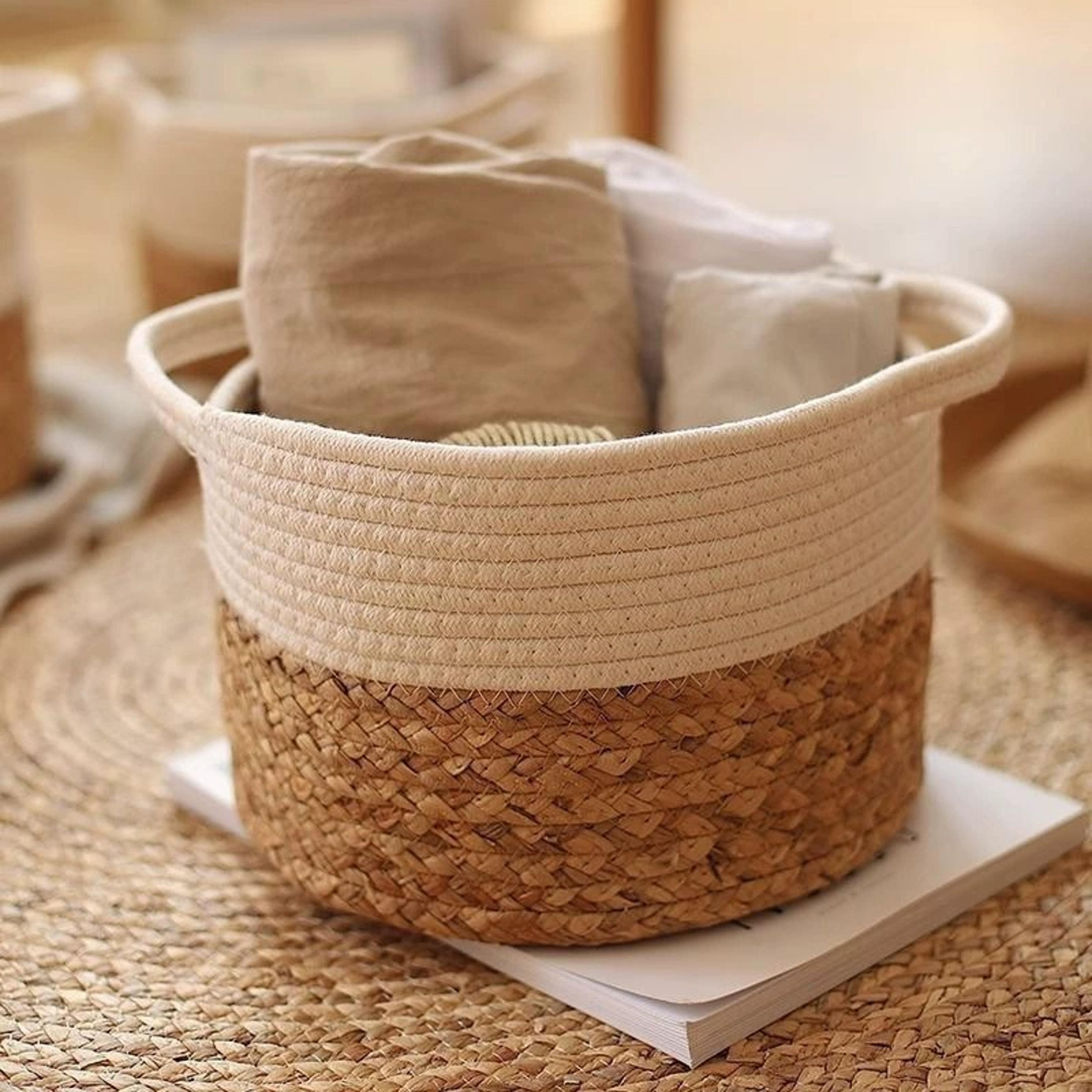 large cotton rope storage basket woven laundry and home organizer