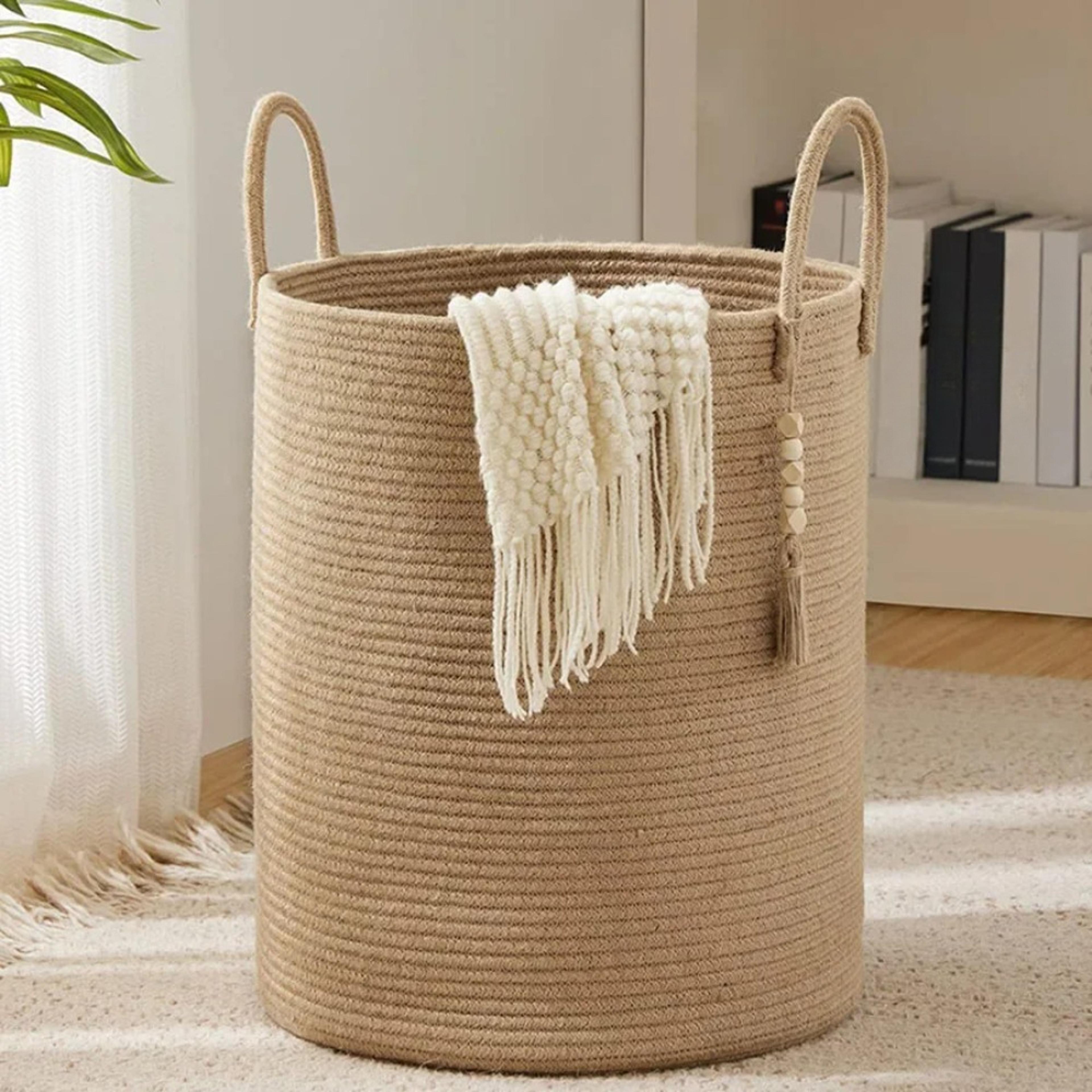 tall cotton rope laundry hamper woven storage basket with handles