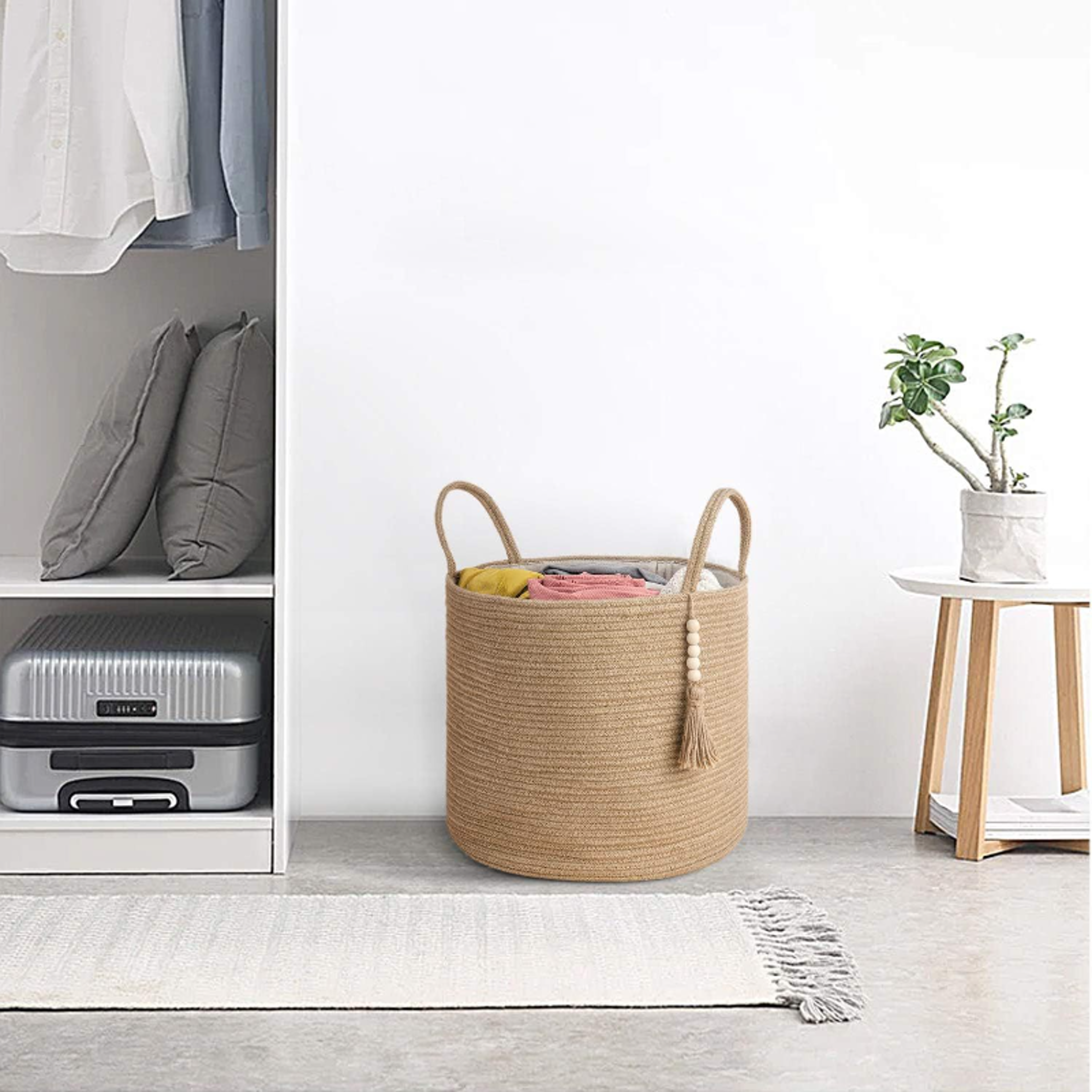 large cotton rope storage basket woven laundry hamper and blanket organizer