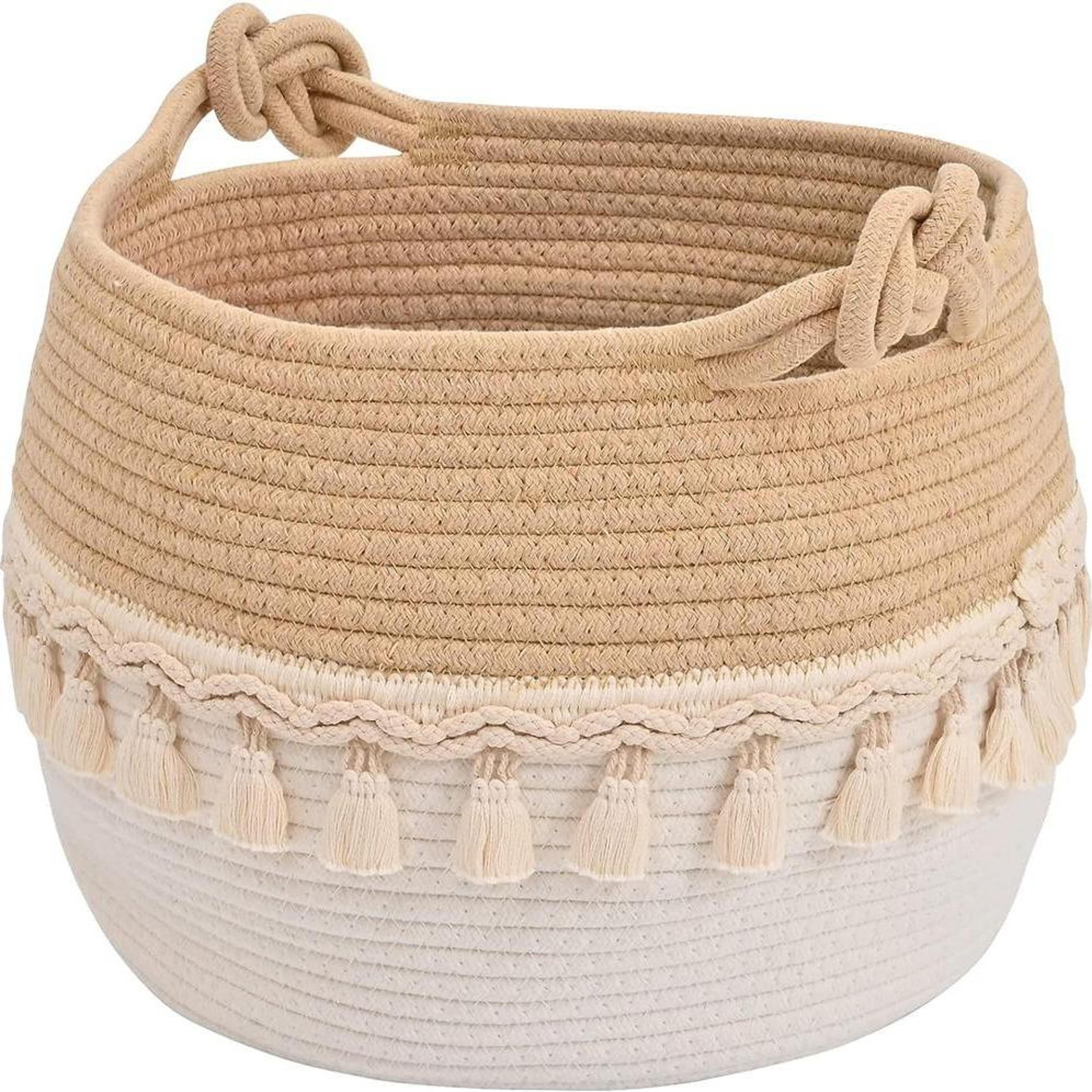 boho cotton rope storage basket with tassels for nursery toys laundry and home