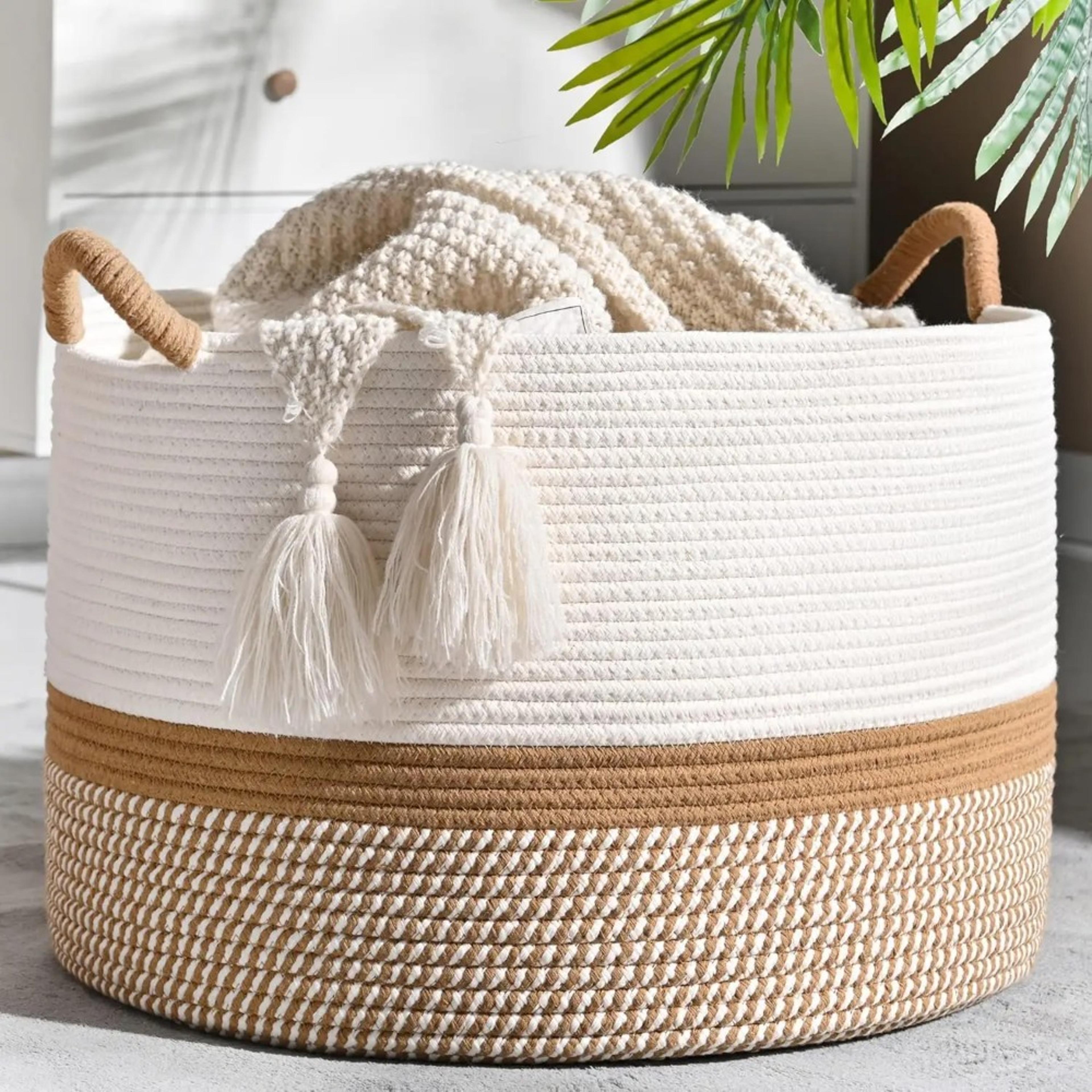 large cotton rope blanket basket woven storage laundry hamper