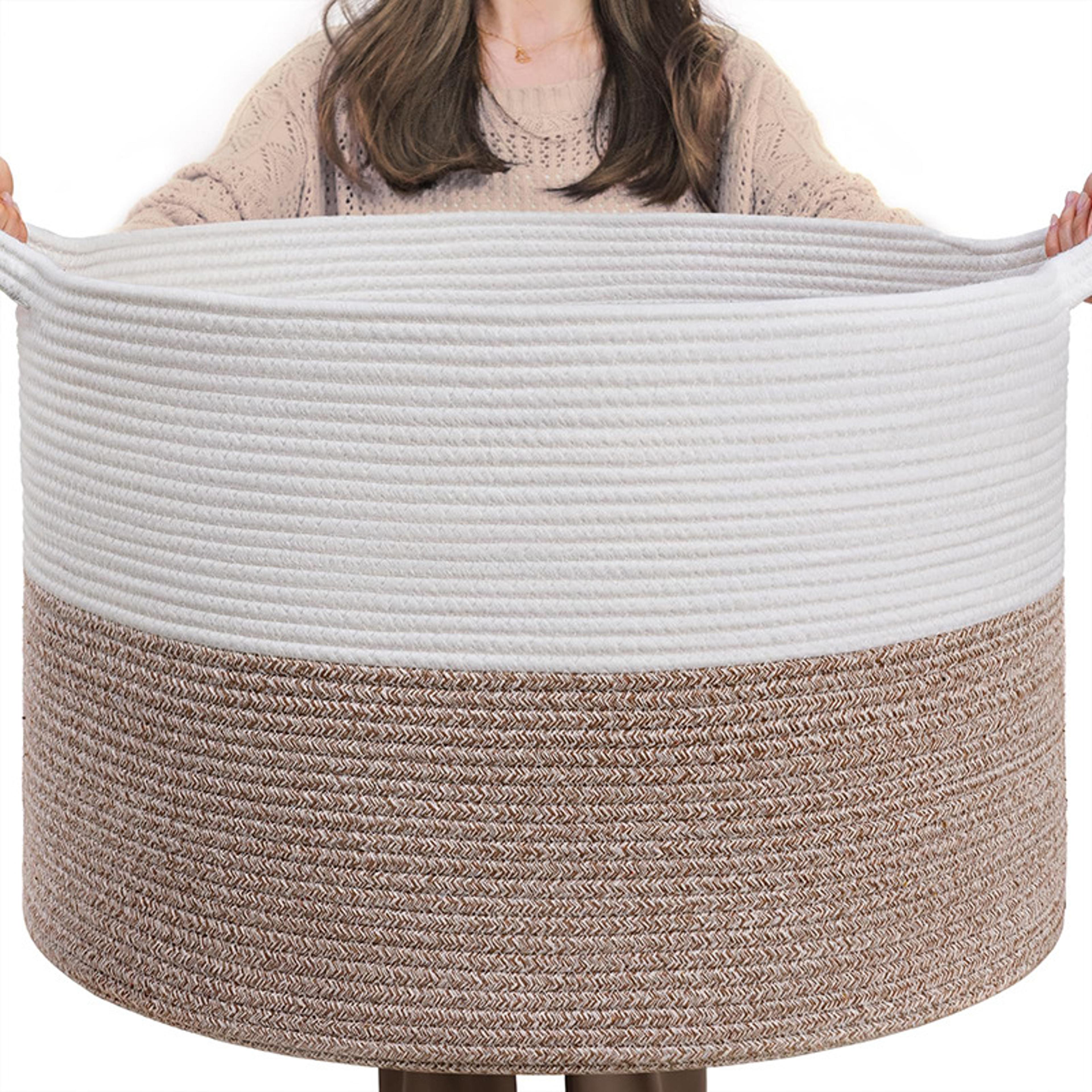 large cotton rope basket woven laundry hamper for blankets and toys