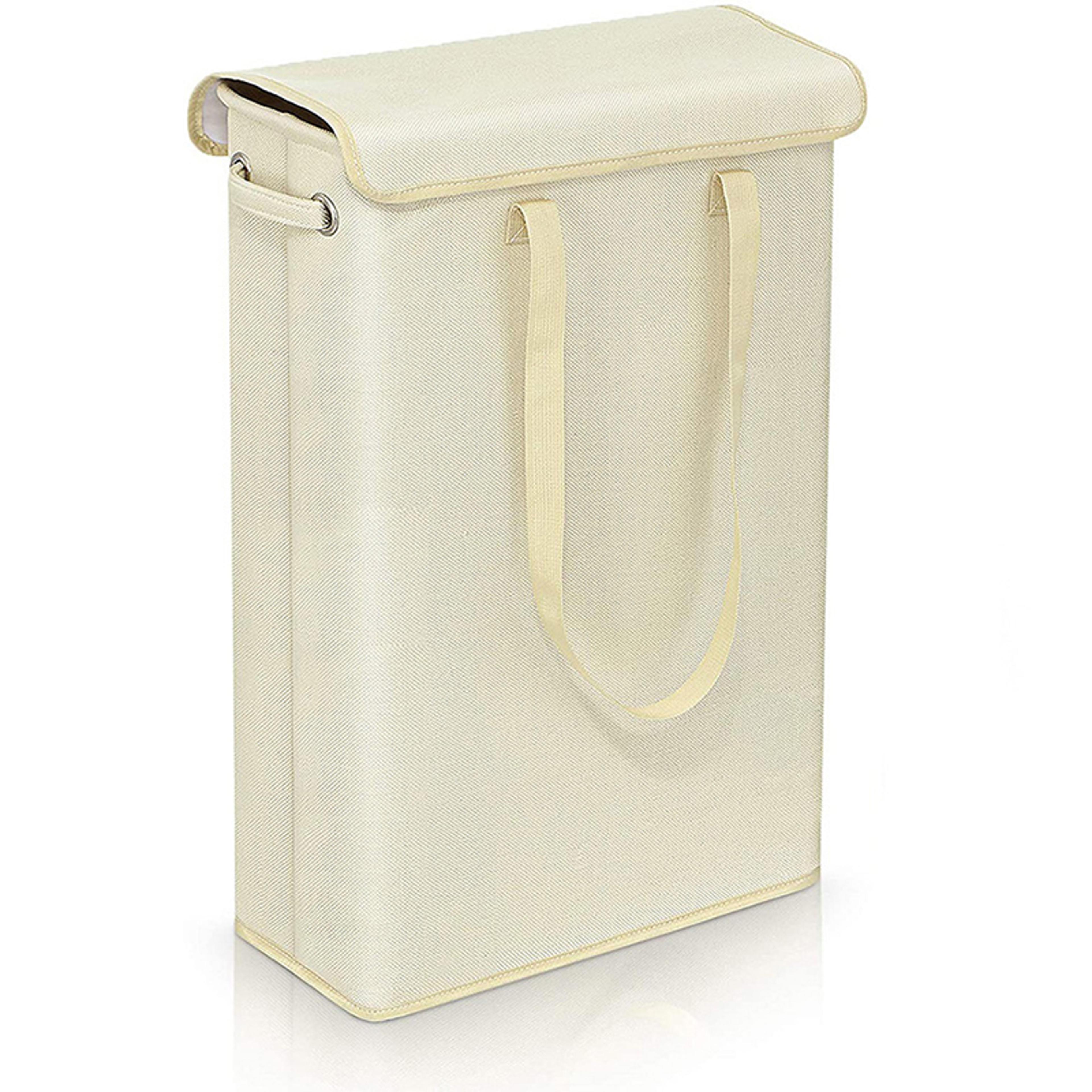 slim laundry hamper with lid and handles for narrow spaces