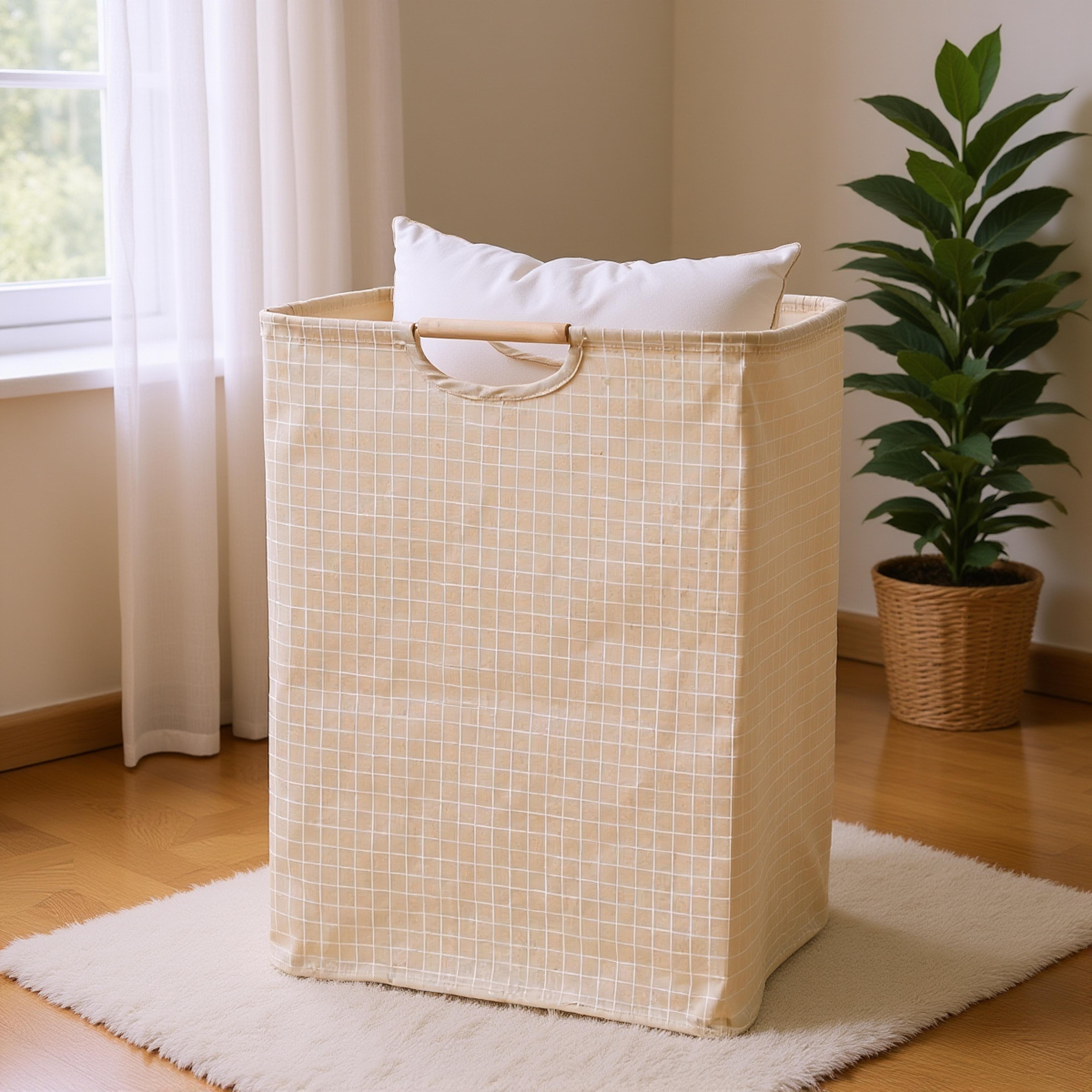 foldable cotton linen laundry basket with handles multipurpose storage hamper