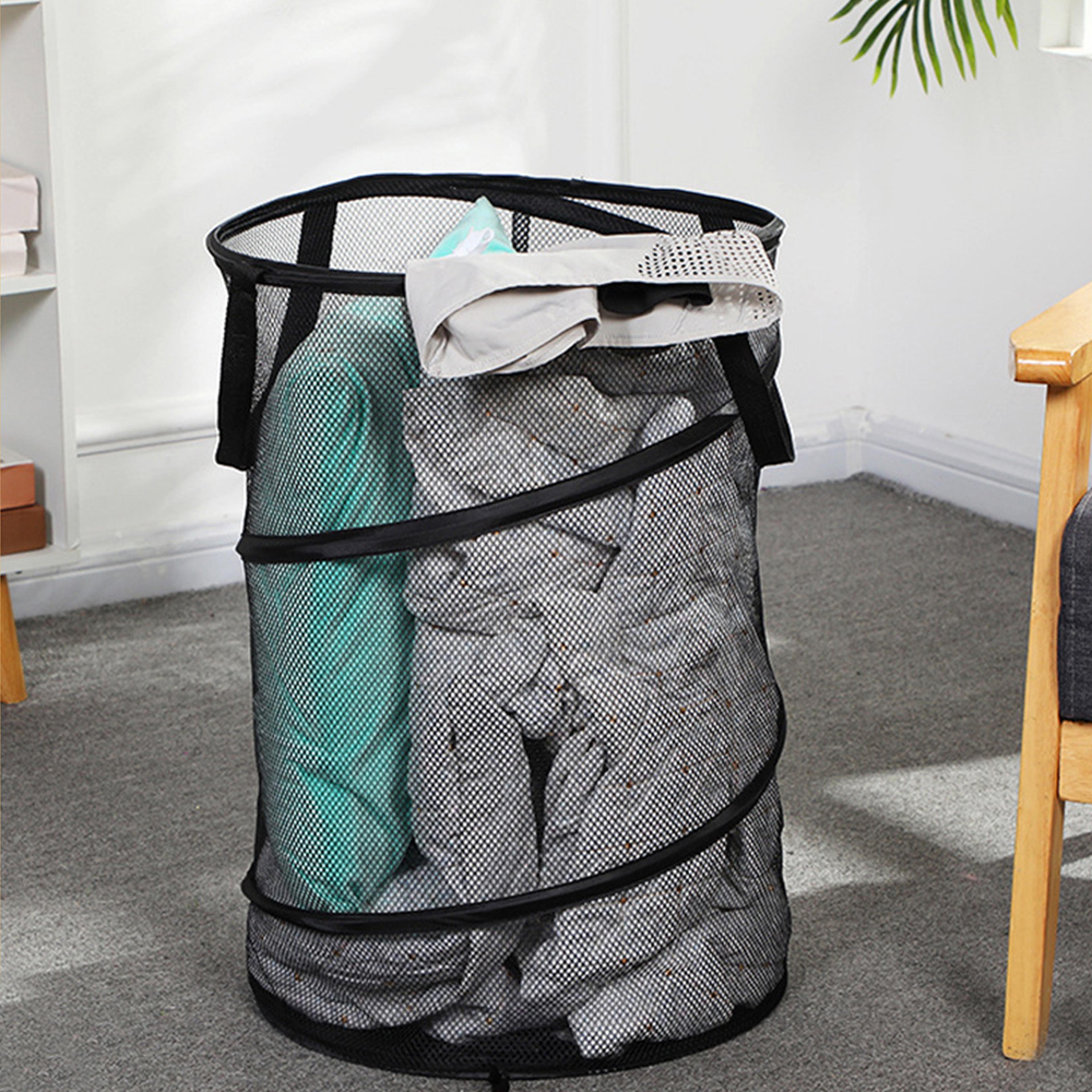 large mesh laundry basket collapsible foldable hamper with handles
