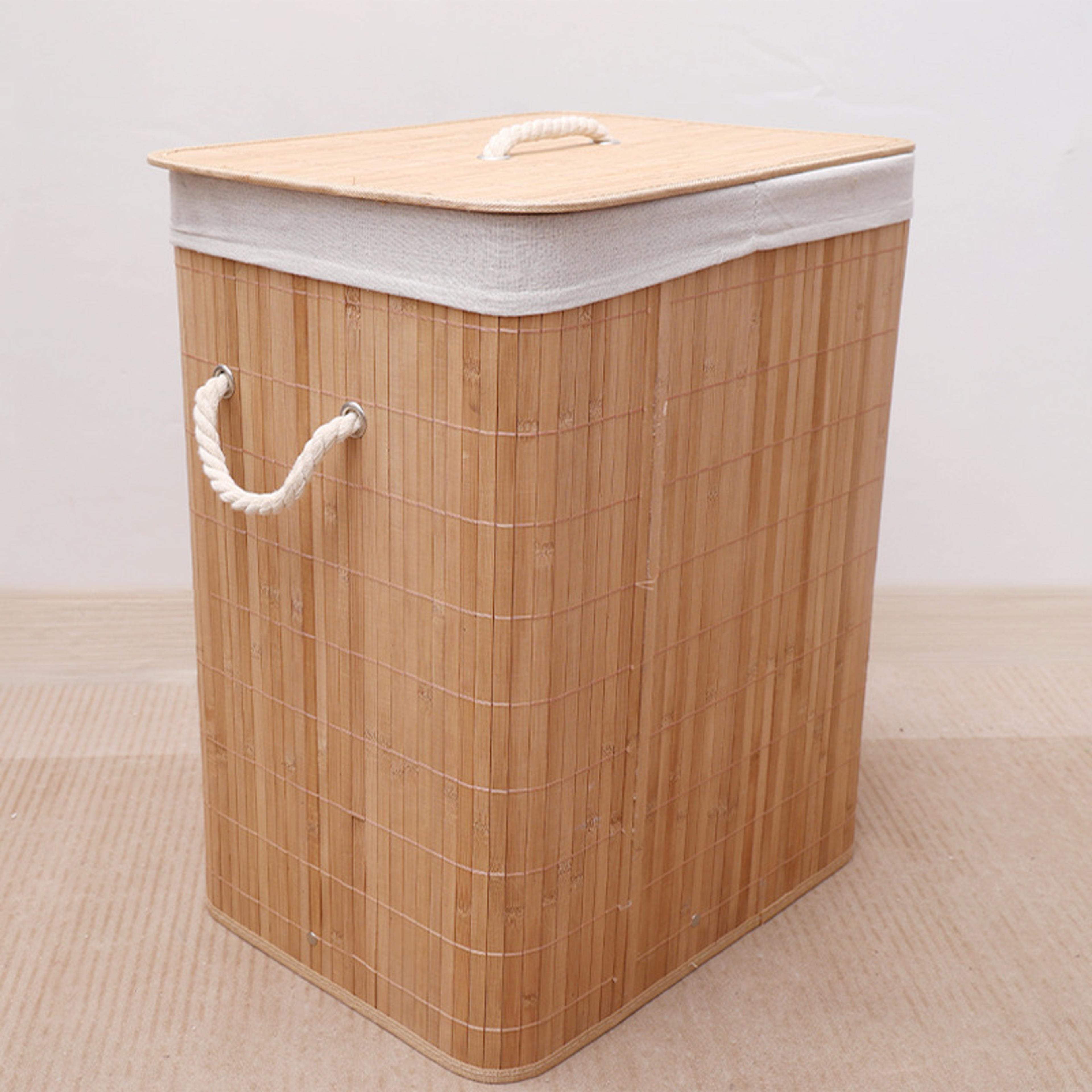 bamboo laundry basket with lid foldable space saving clothes hamper