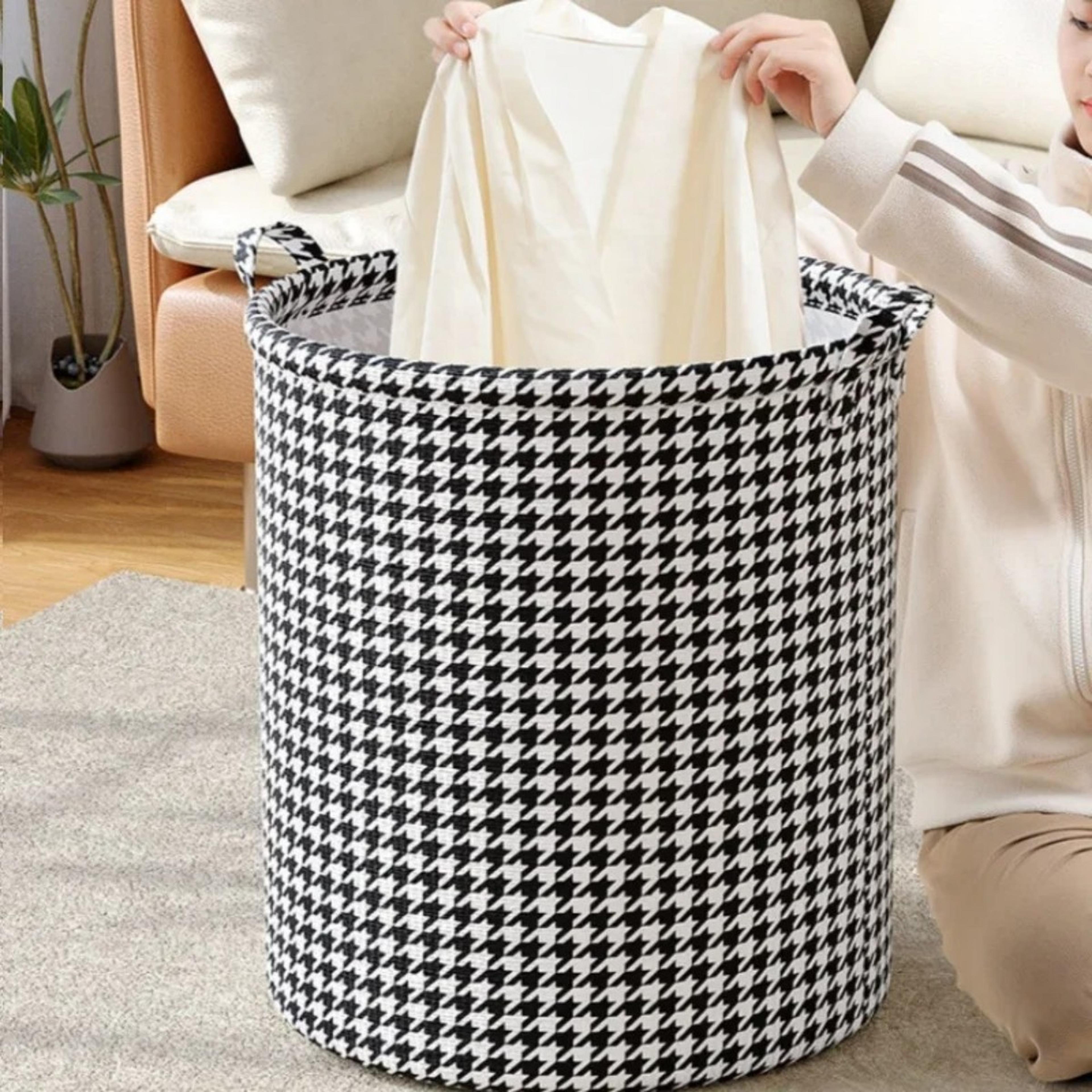 houndstooth foldable laundry hamper waterproof storage basket with handles