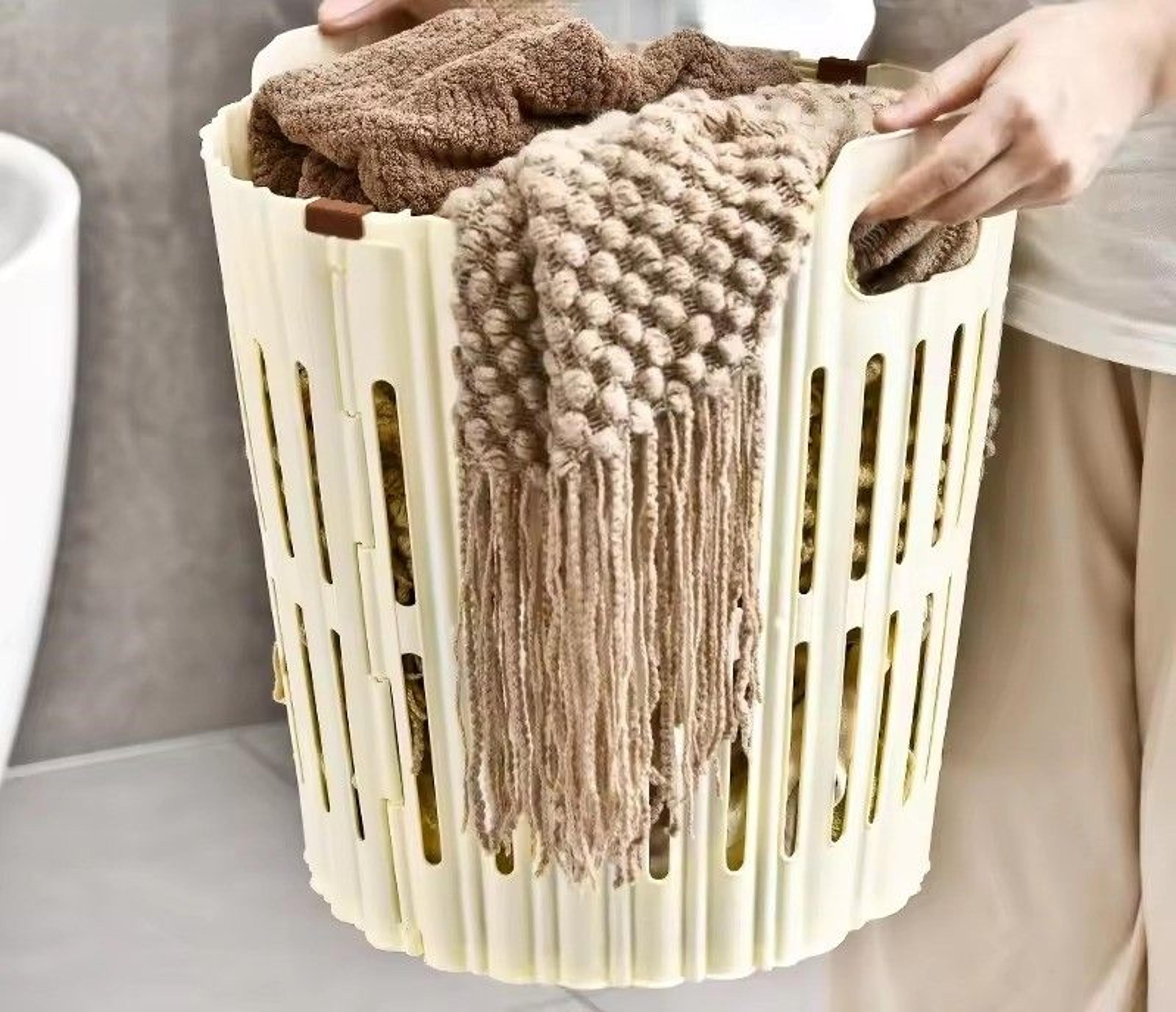 foldable ventilated plastic laundry hamper with recessed handles