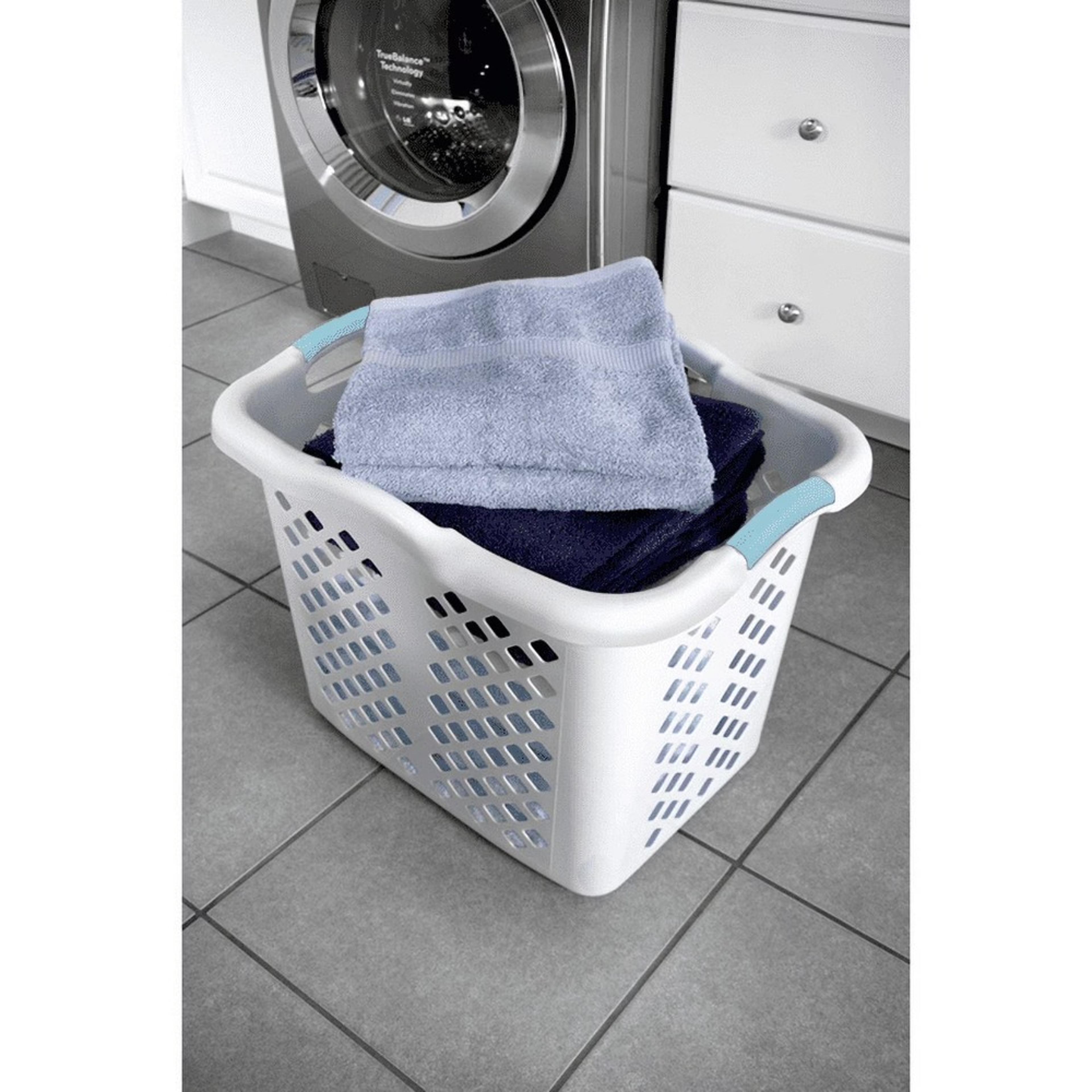 home logic bushel large plastic laundry basket with silver carry handles