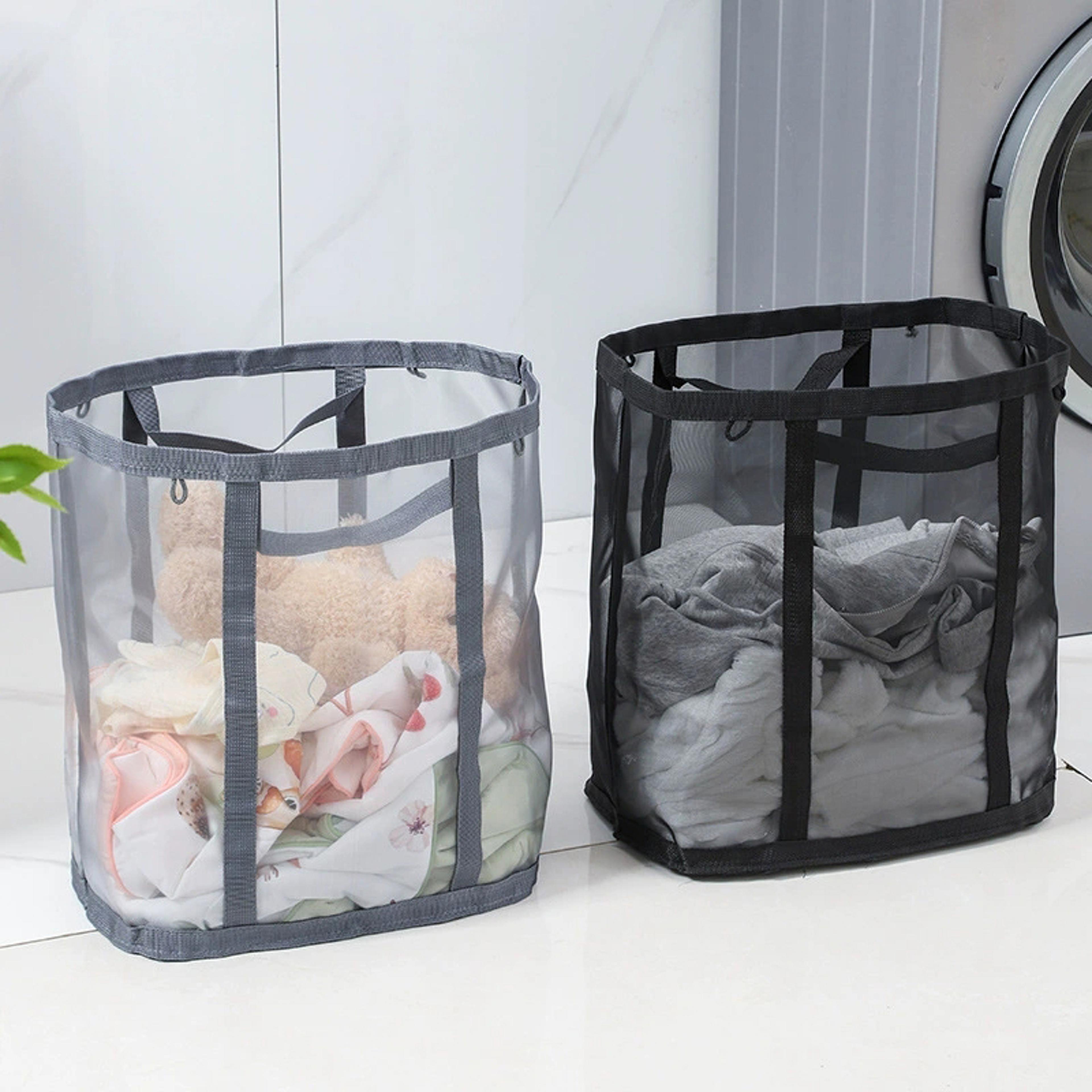 foldable mesh laundry basket with reinforced handles portable clothes hamper