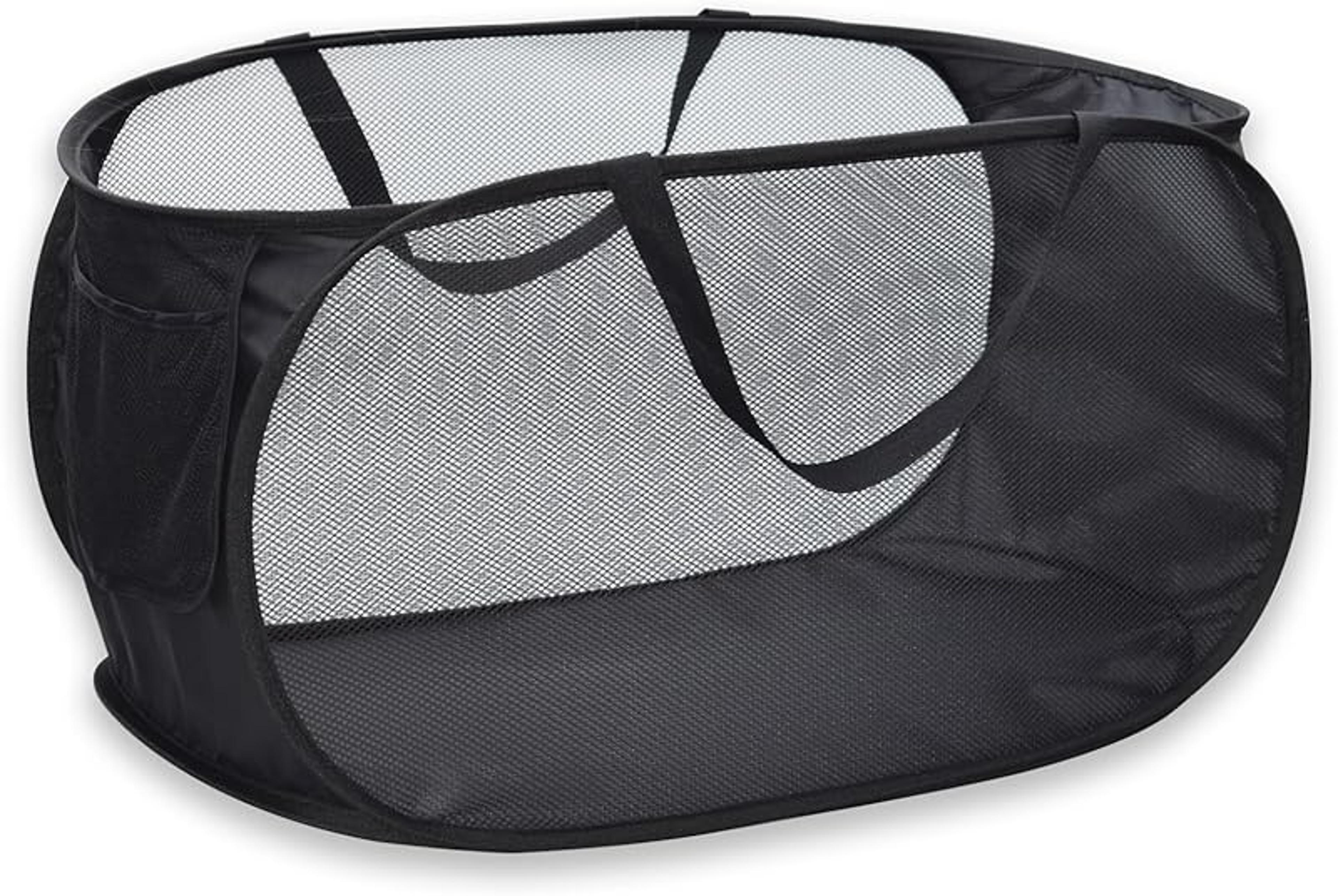 wide pop up collapsible mesh laundry hamper with handles and side pocket