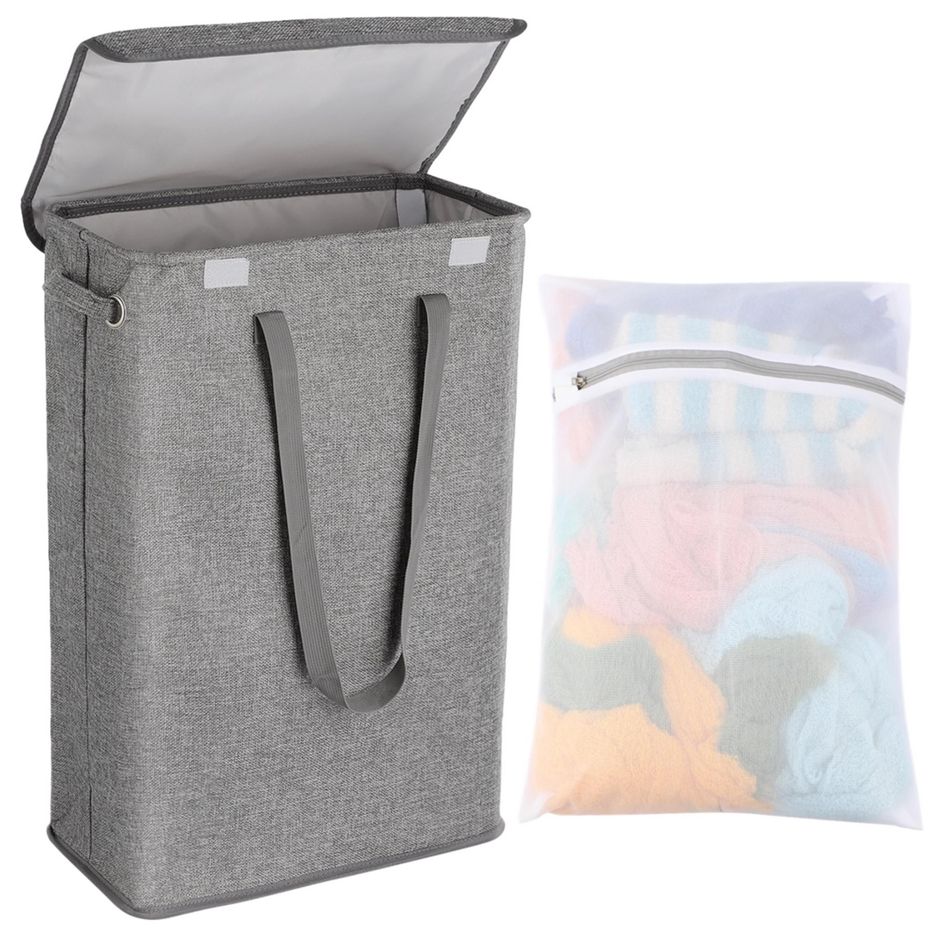 slim laundry hamper with lid and removable bag for narrow spaces
