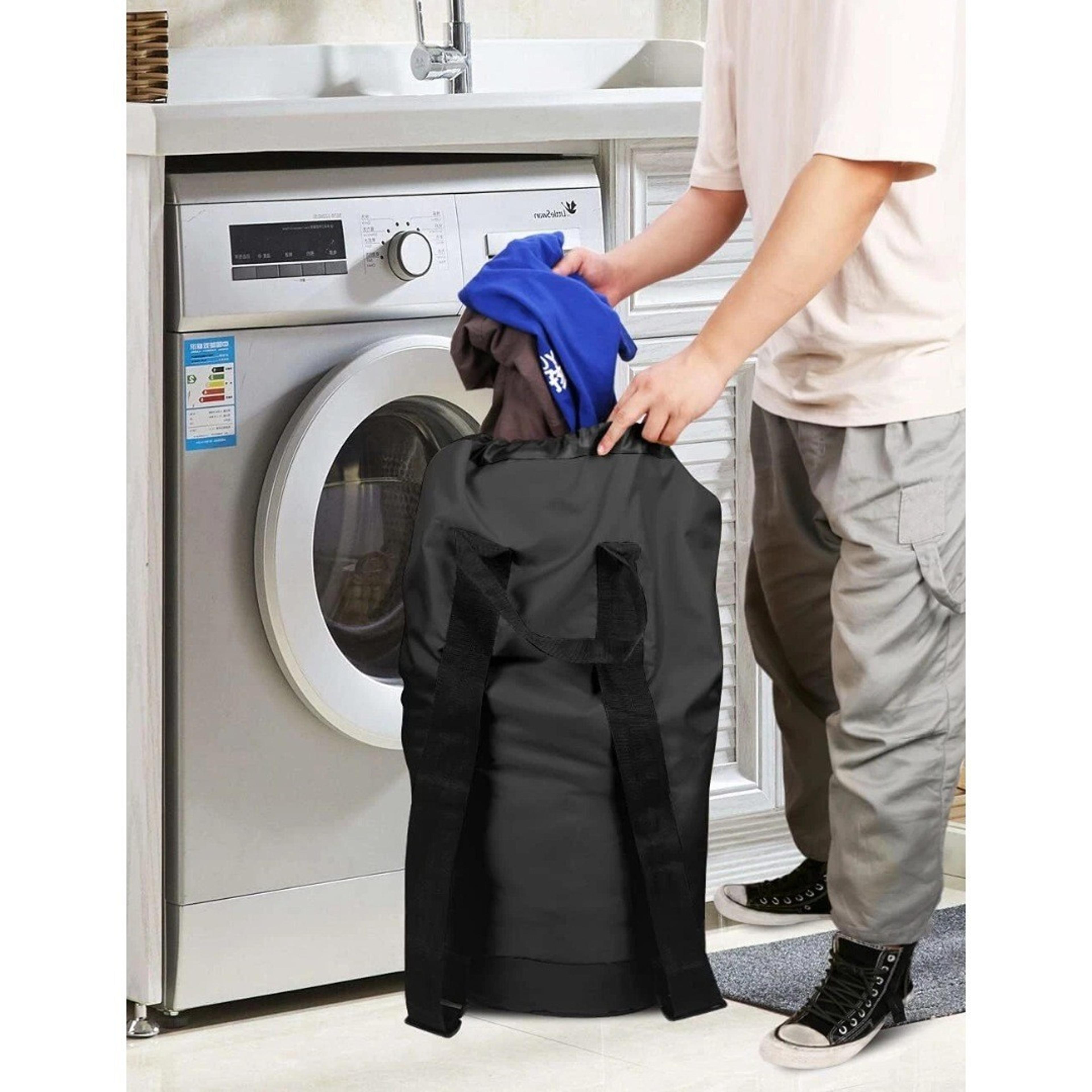 laundry backpack with shoulder straps and mesh pocket portable laundry hamper