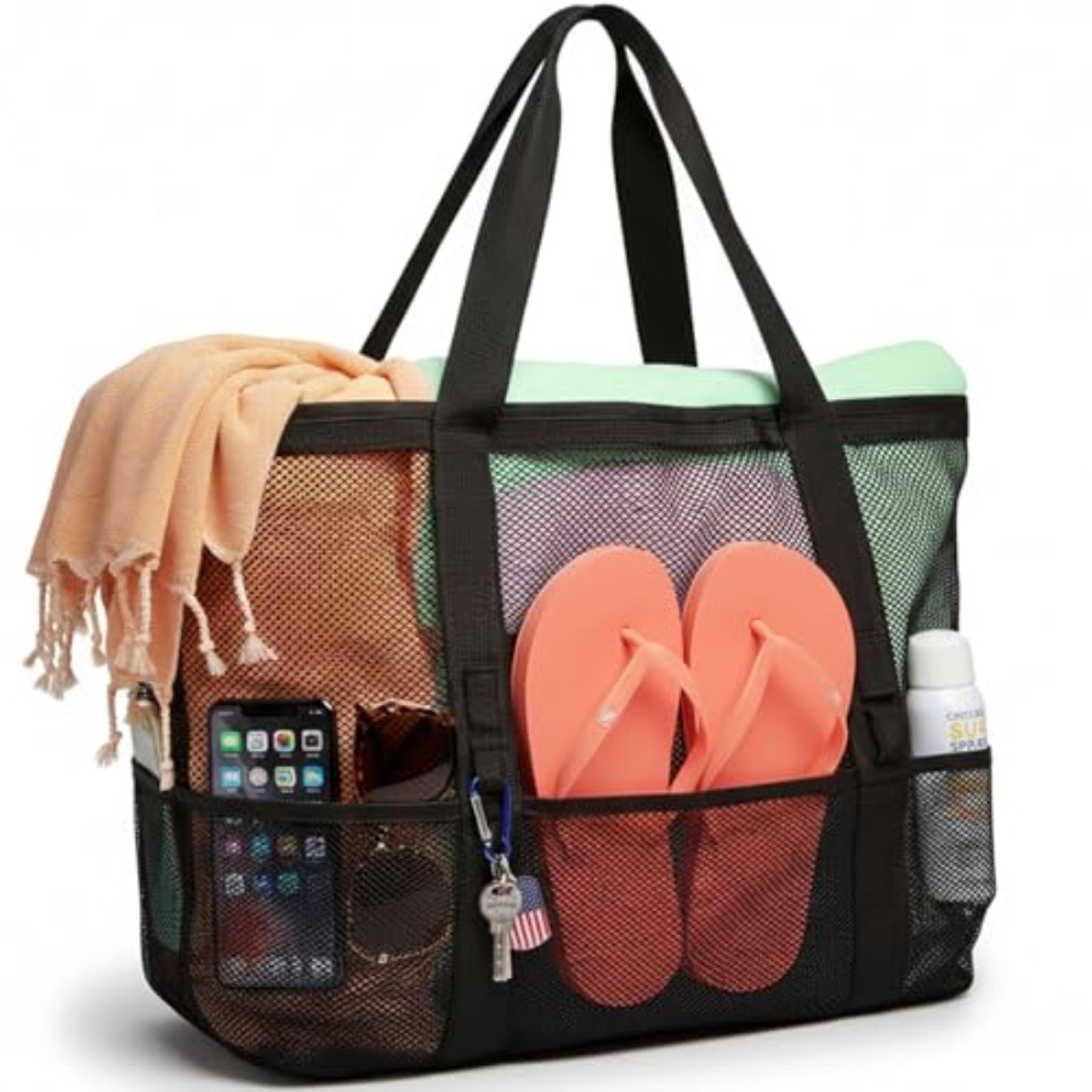 mesh beach bag large 9 pocket quick dry family beach tote