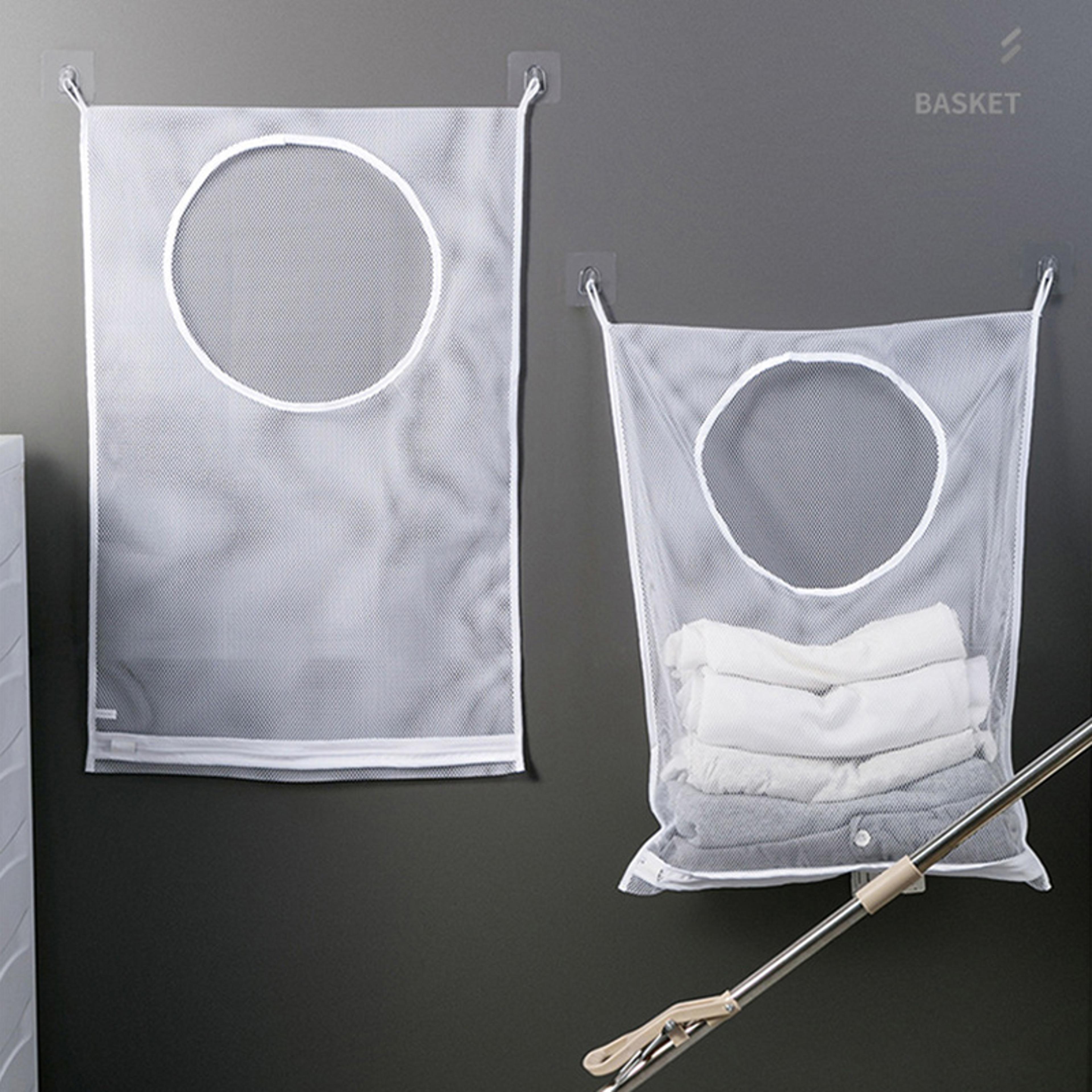 space saving wall mounted laundry hamper foldable mesh hanging laundry basket with hook