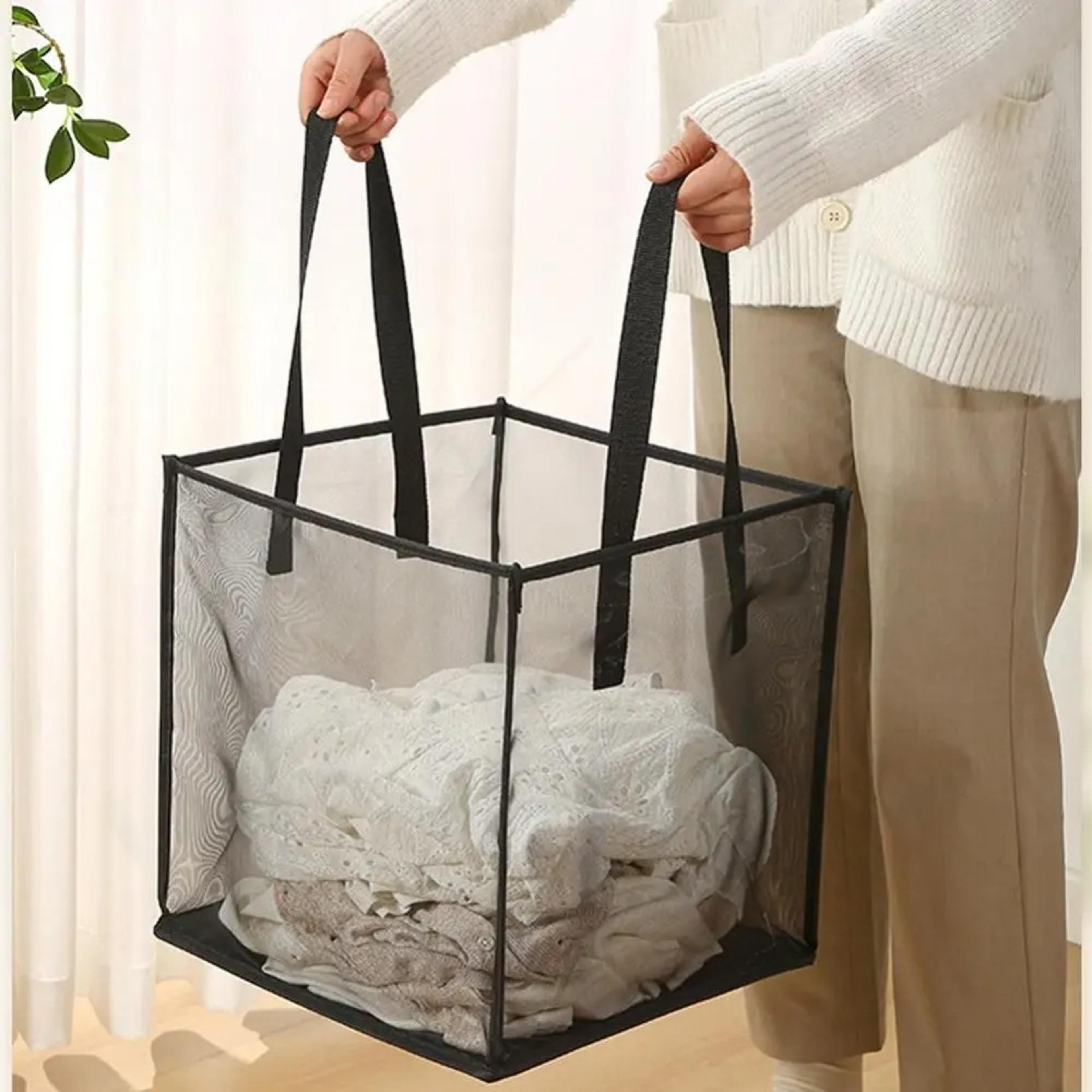 large collapsible laundry basket with handles breathable mesh space saving hamper