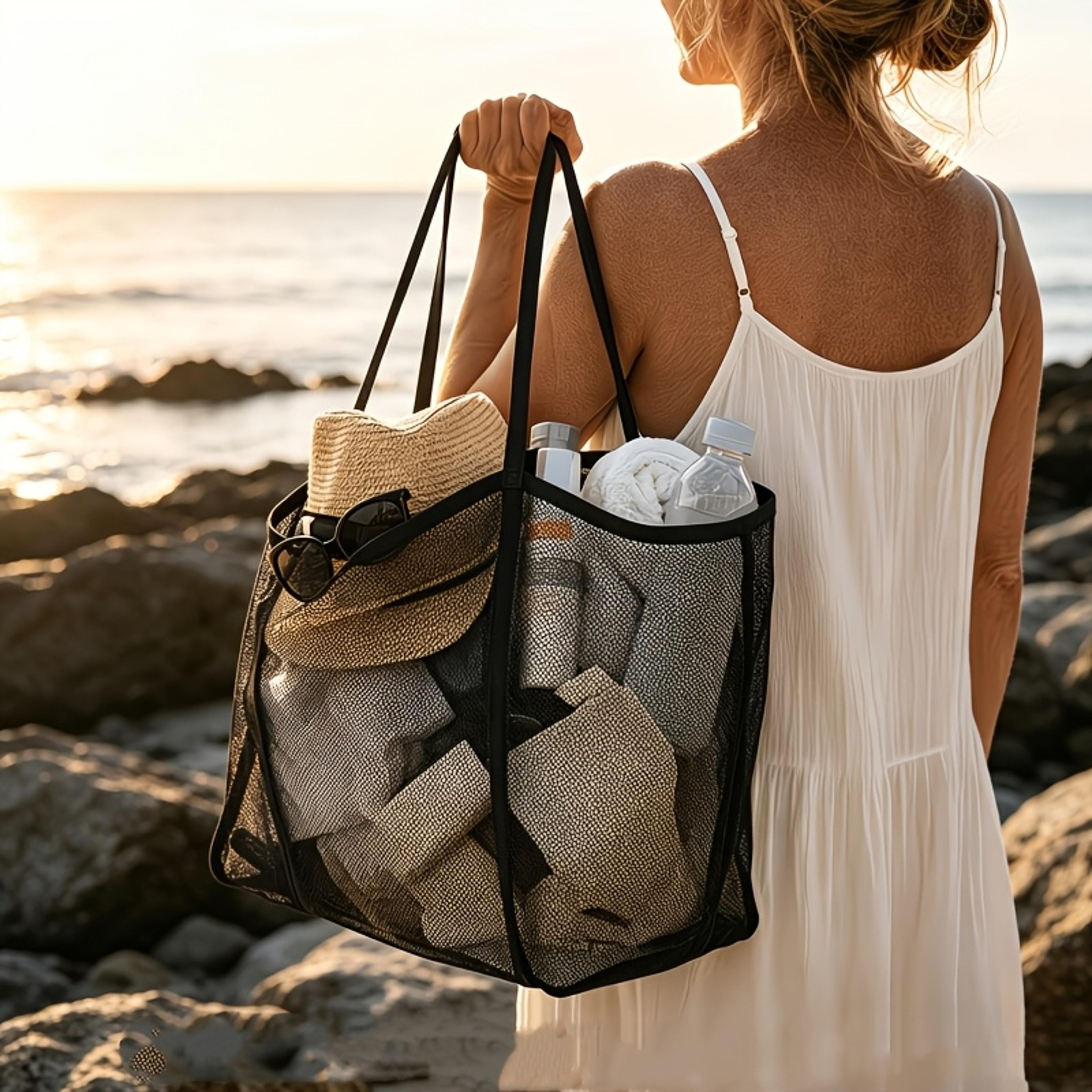 large capacity mesh beach bag sand filtering travel tote