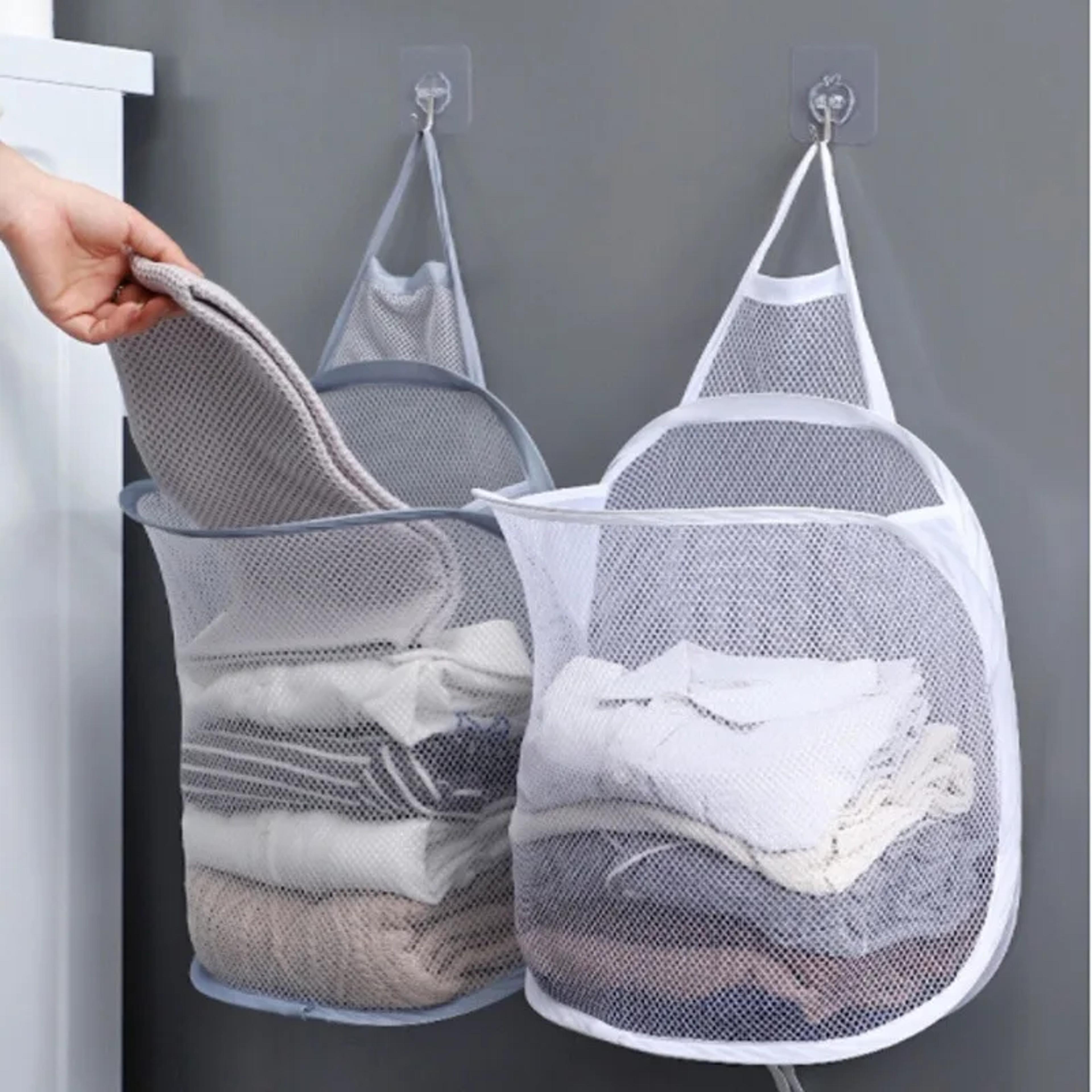 space saving hanging laundry hamper foldable mesh dirty clothes organizer