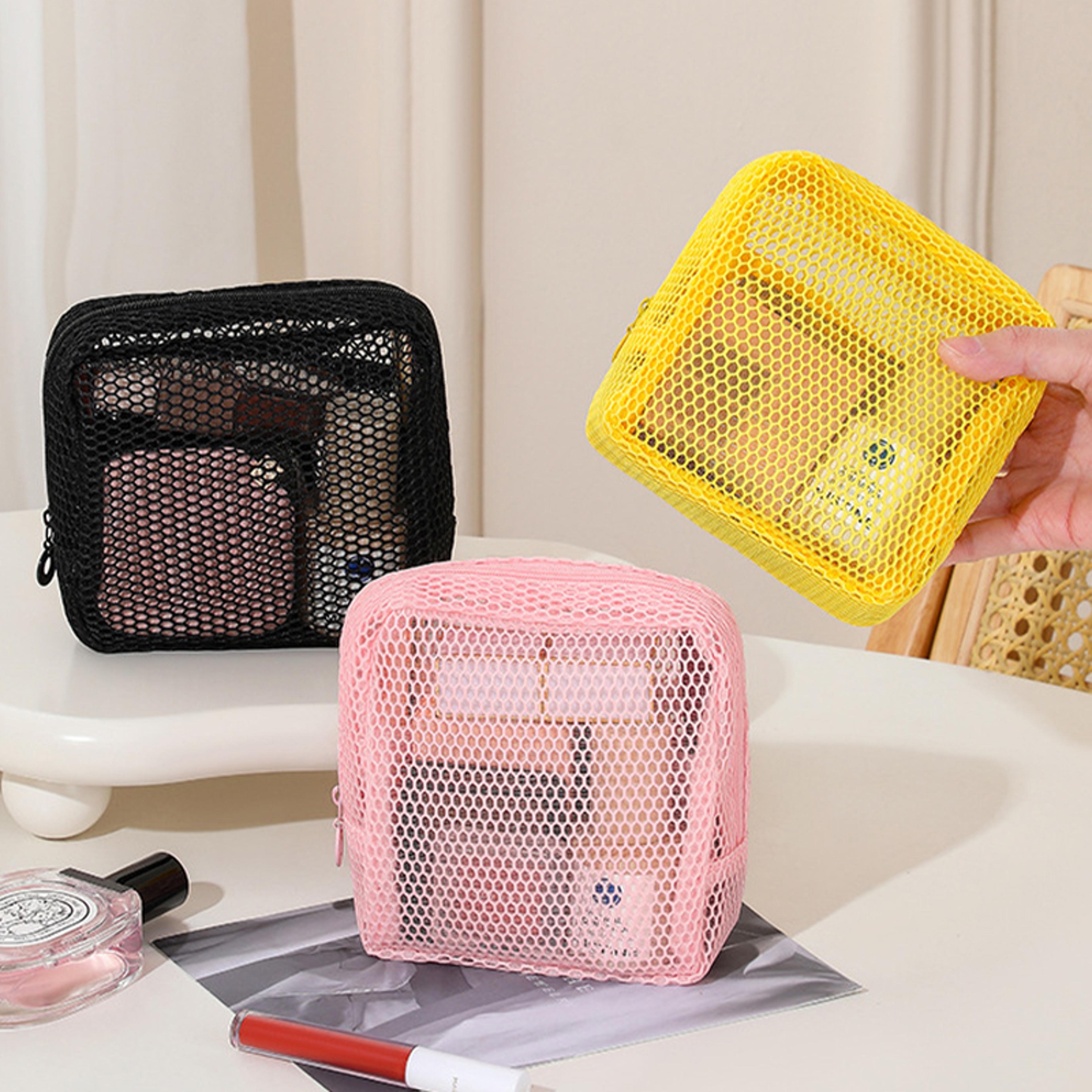 square mesh cosmetic bag portable travel makeup pouch with zipper