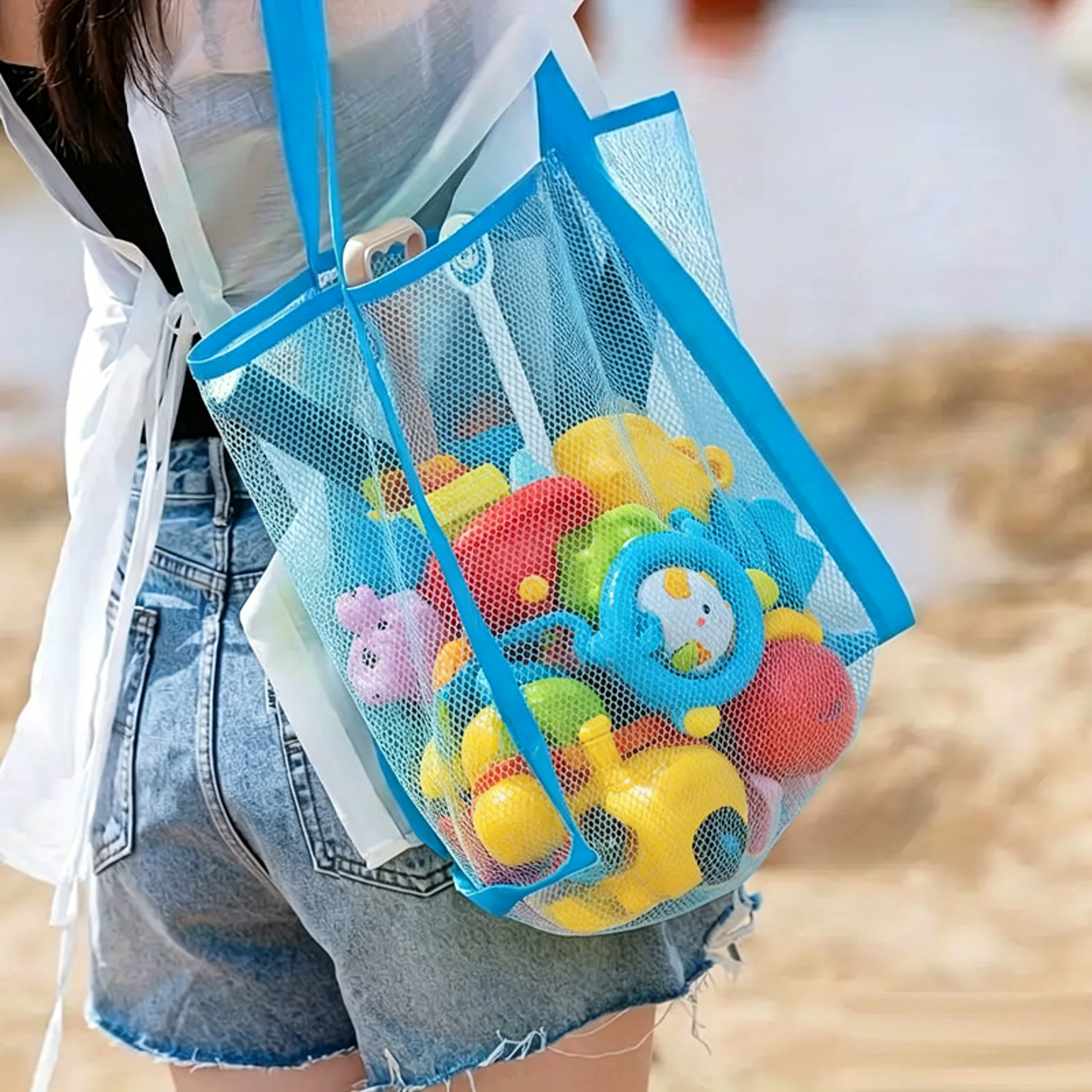 large mesh beach bag sand away foldable toy storage tote