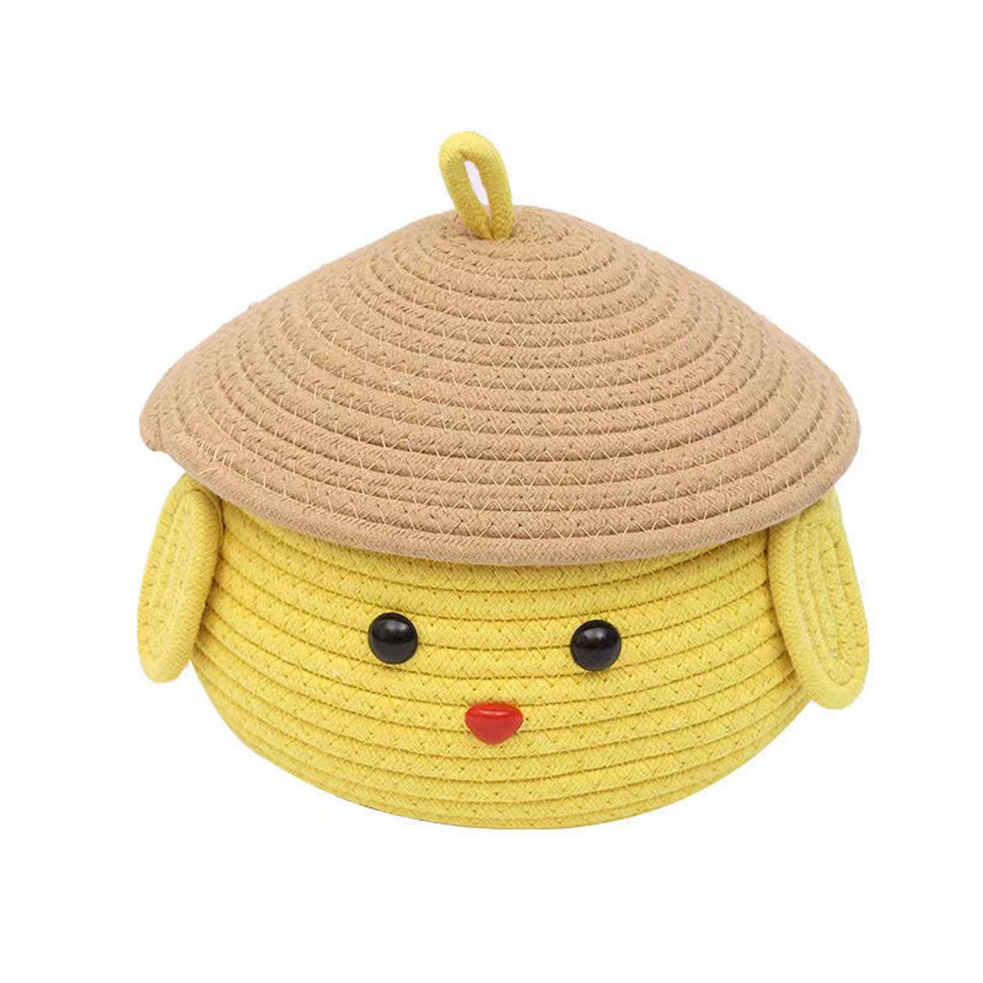 yellow chick cotton rope storage basket cute woven desktop organizer for kids room and nursery