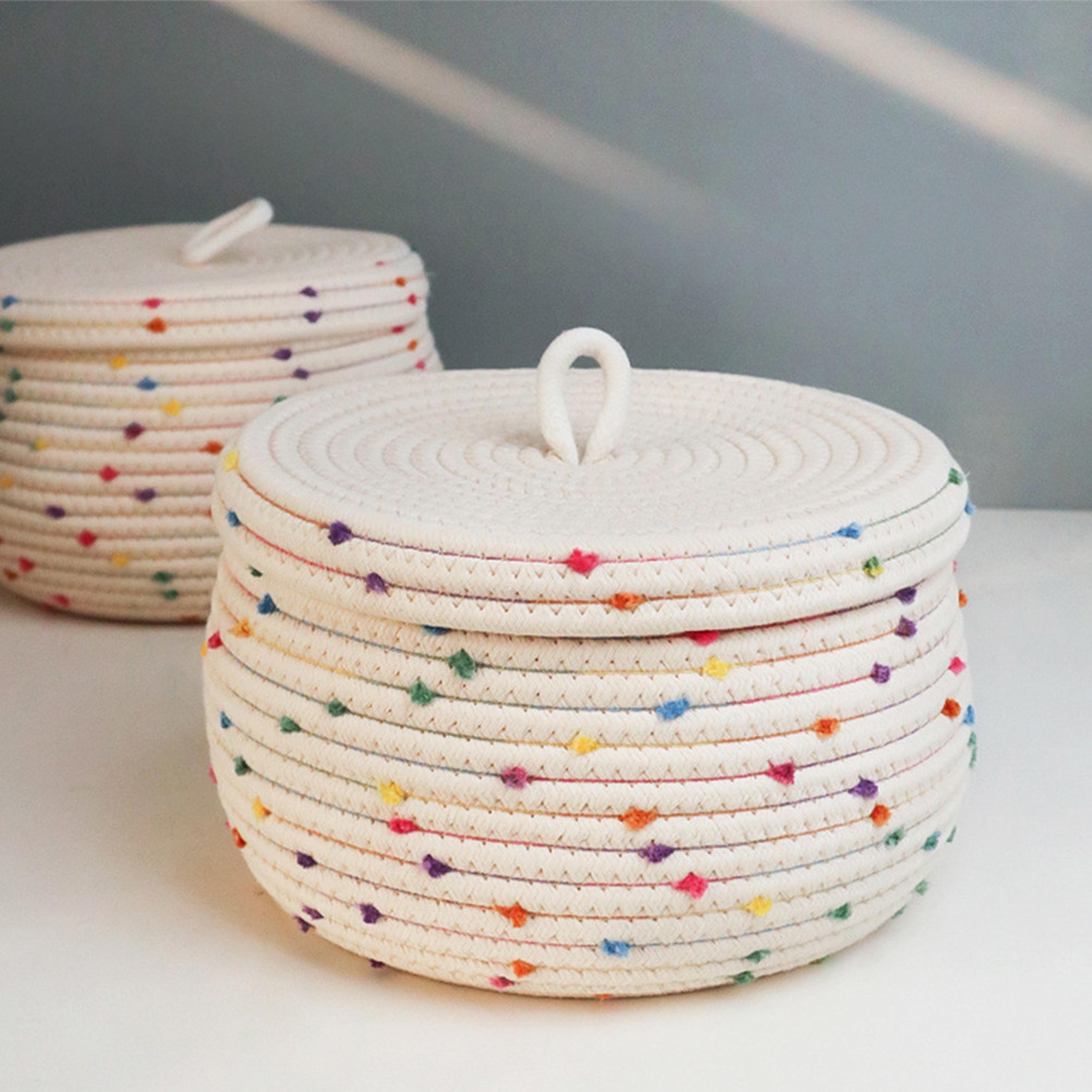 cotton rope desktop organizer basket for remotes keys and essentials