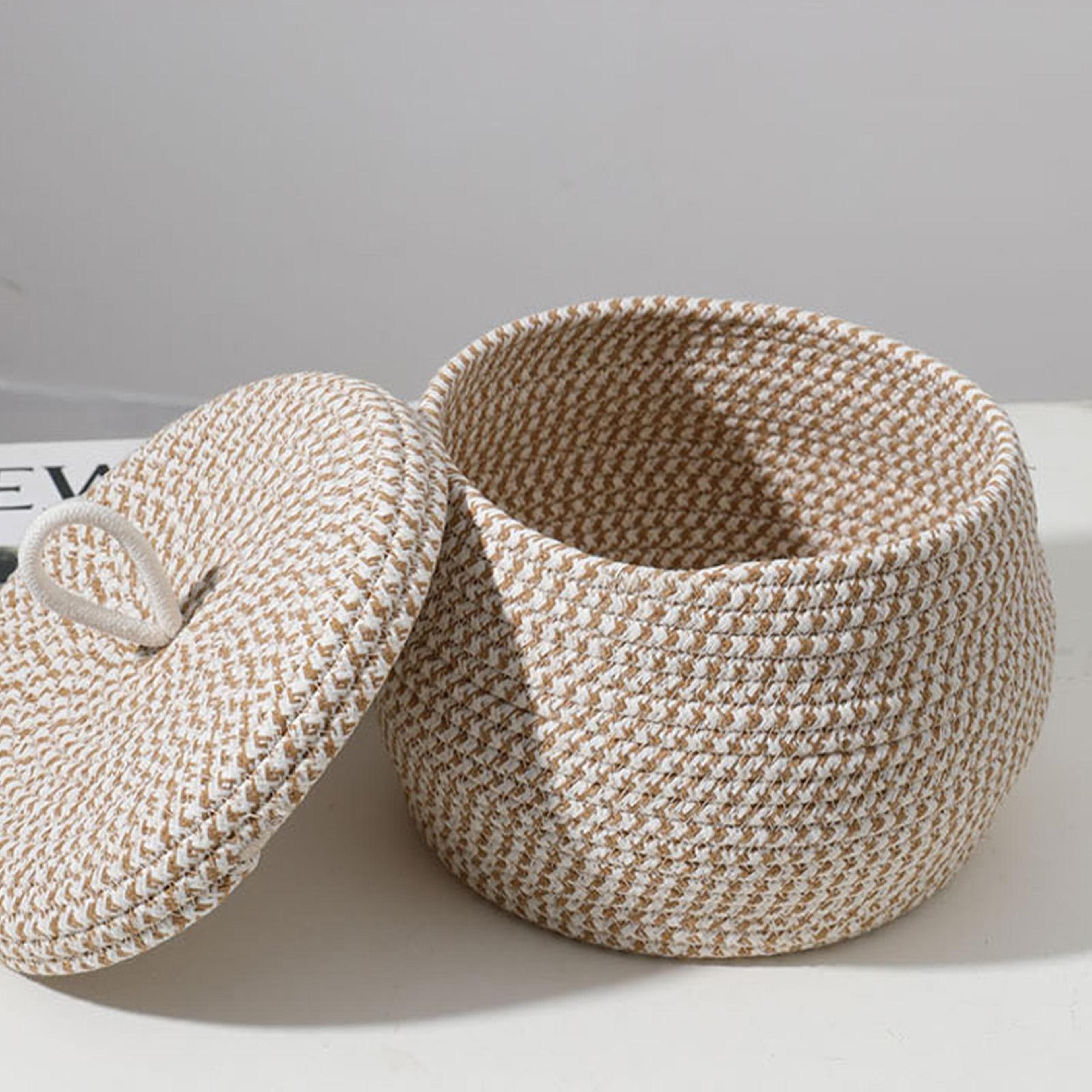 product name cotton rope storage basket with lid woven desktop organizer