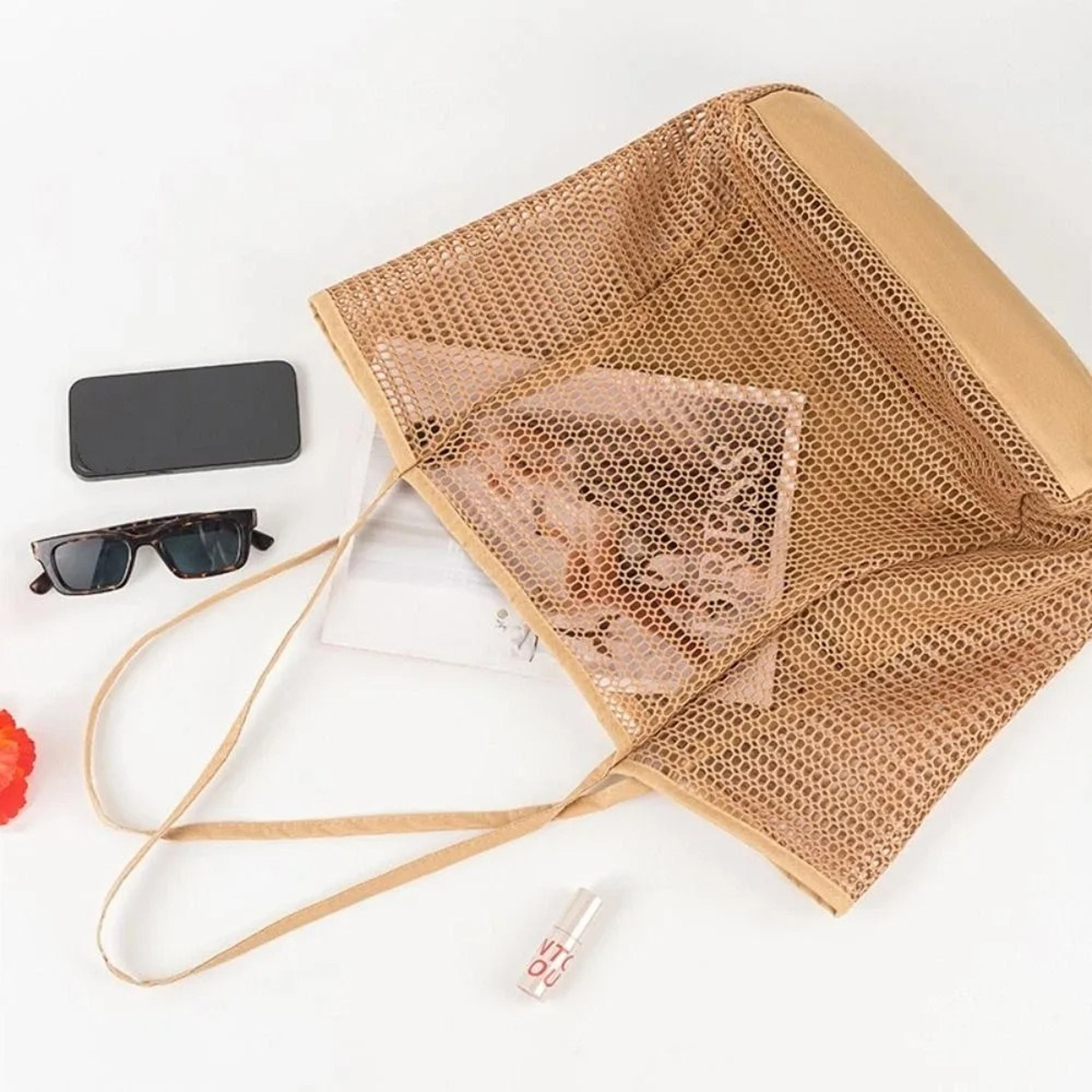 foldable mesh beach bag lightweight travel shoulder tote for women