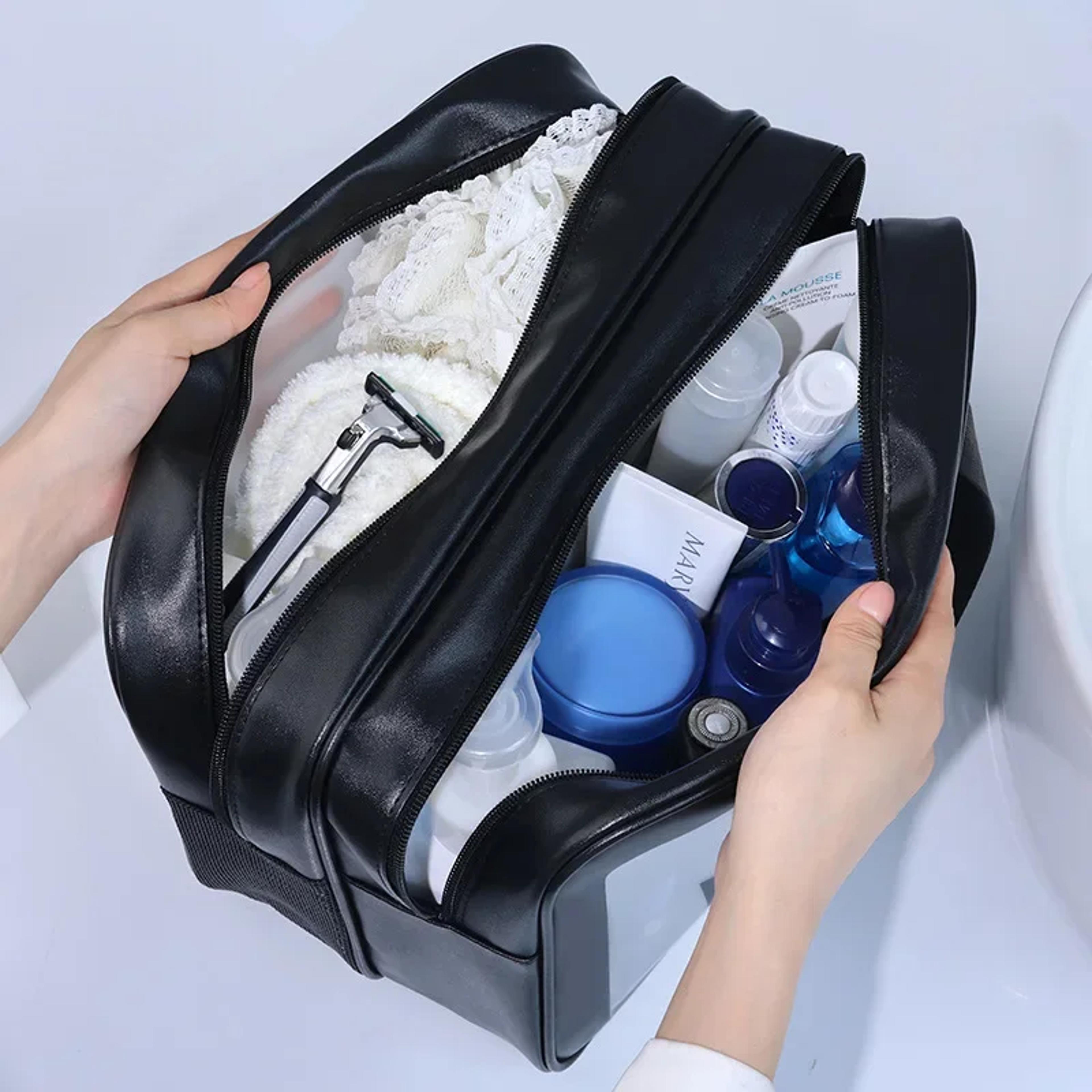 double clear wet dry travel makeup bag and toiletry organizer