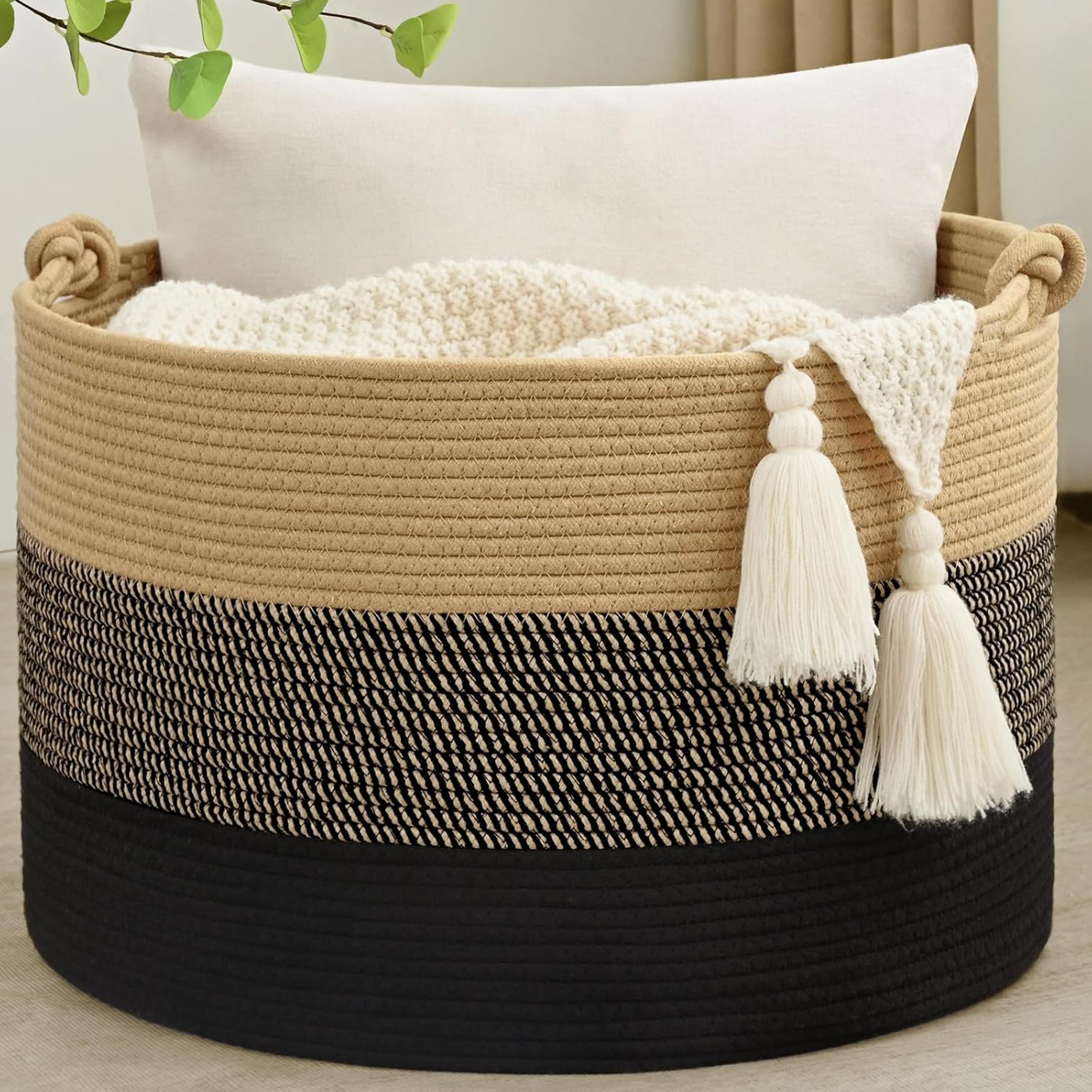 large blanket basket cotton rope woven storage basket for laundry toys and living room