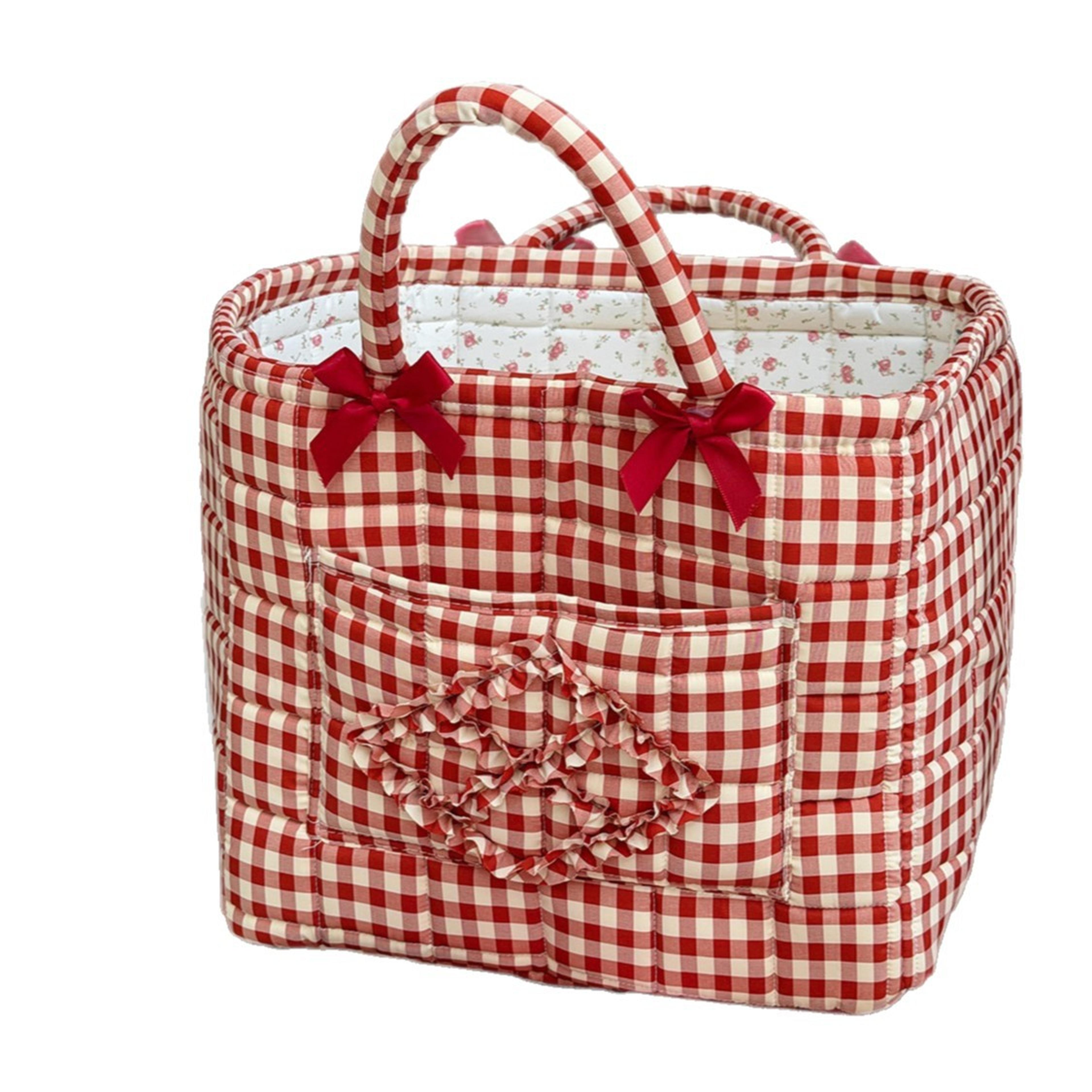 plaid bow foldable storage basket collapsible laundry hamper and toy organizer