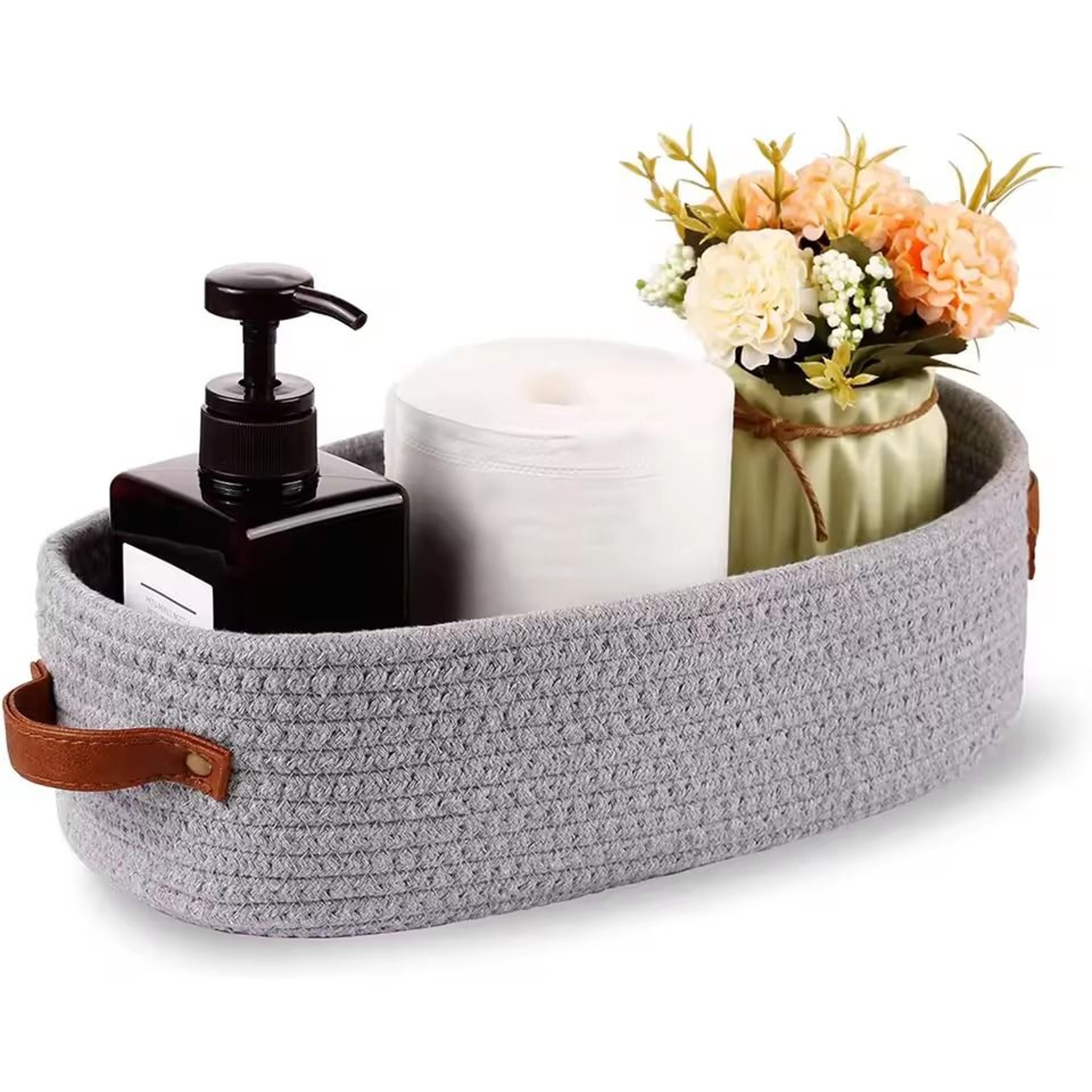oval woven bathroom storage basket and toilet paper organizer
