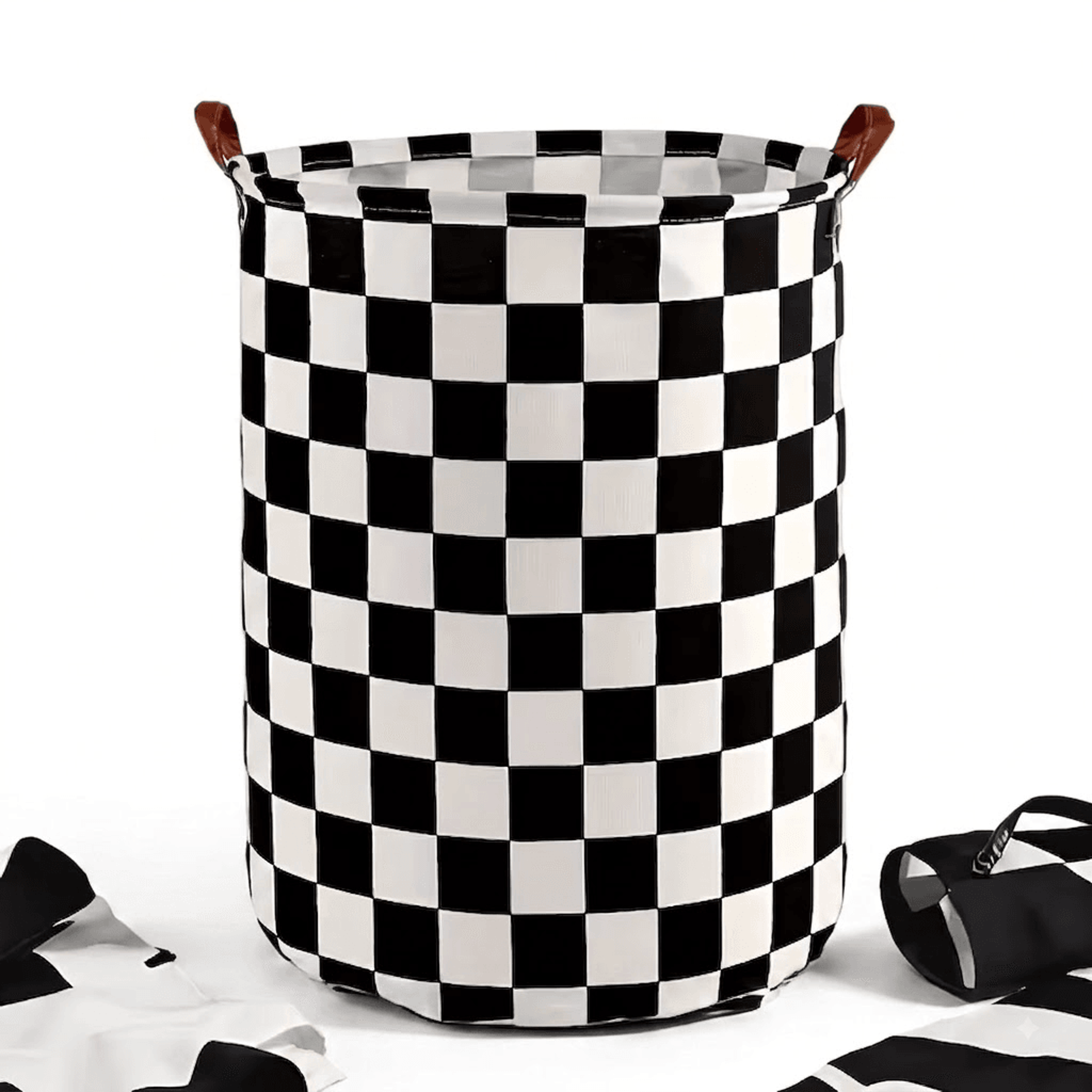 black white checkered laundry basket foldable toy storage hamper