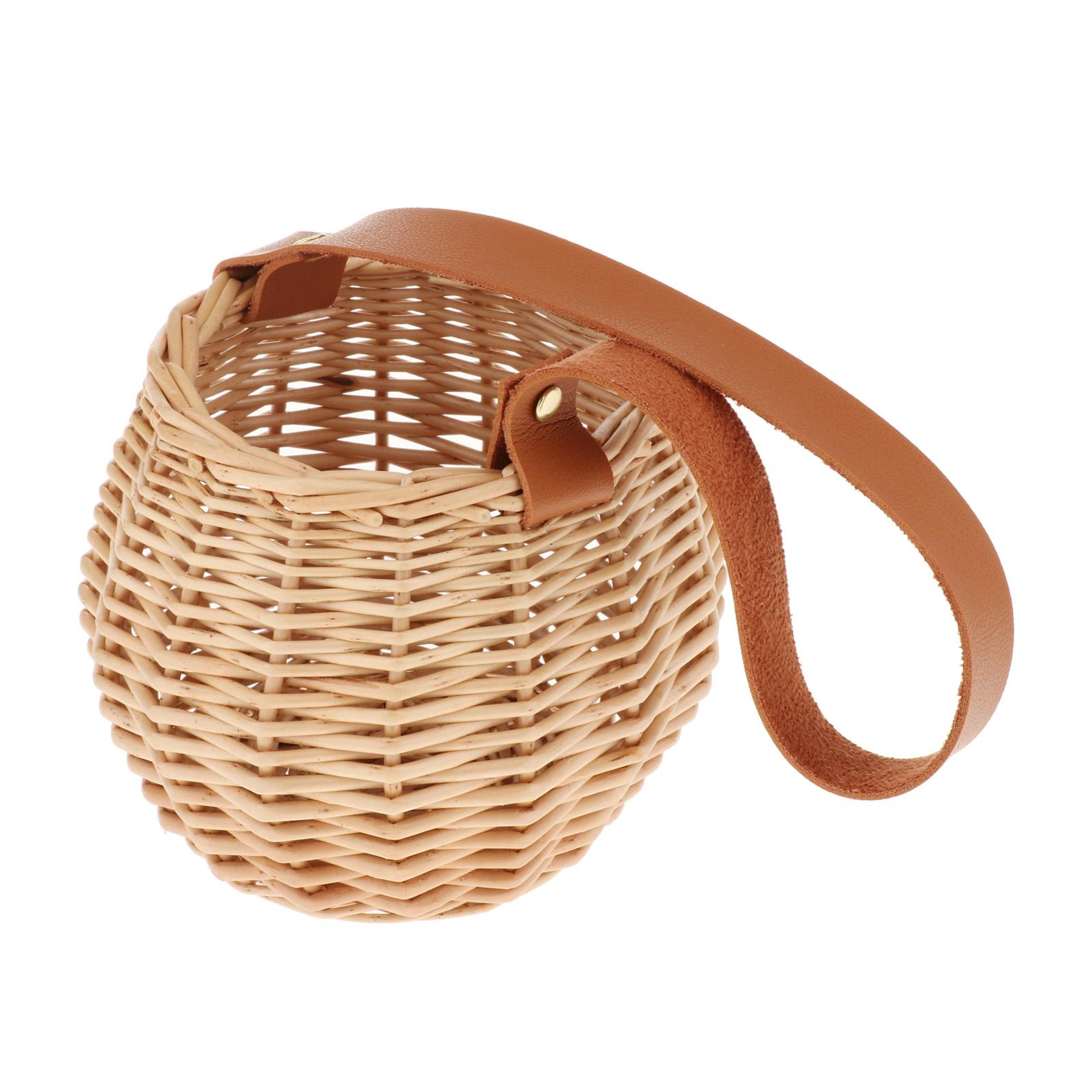 natural seagrass woven plant basket with leather handles