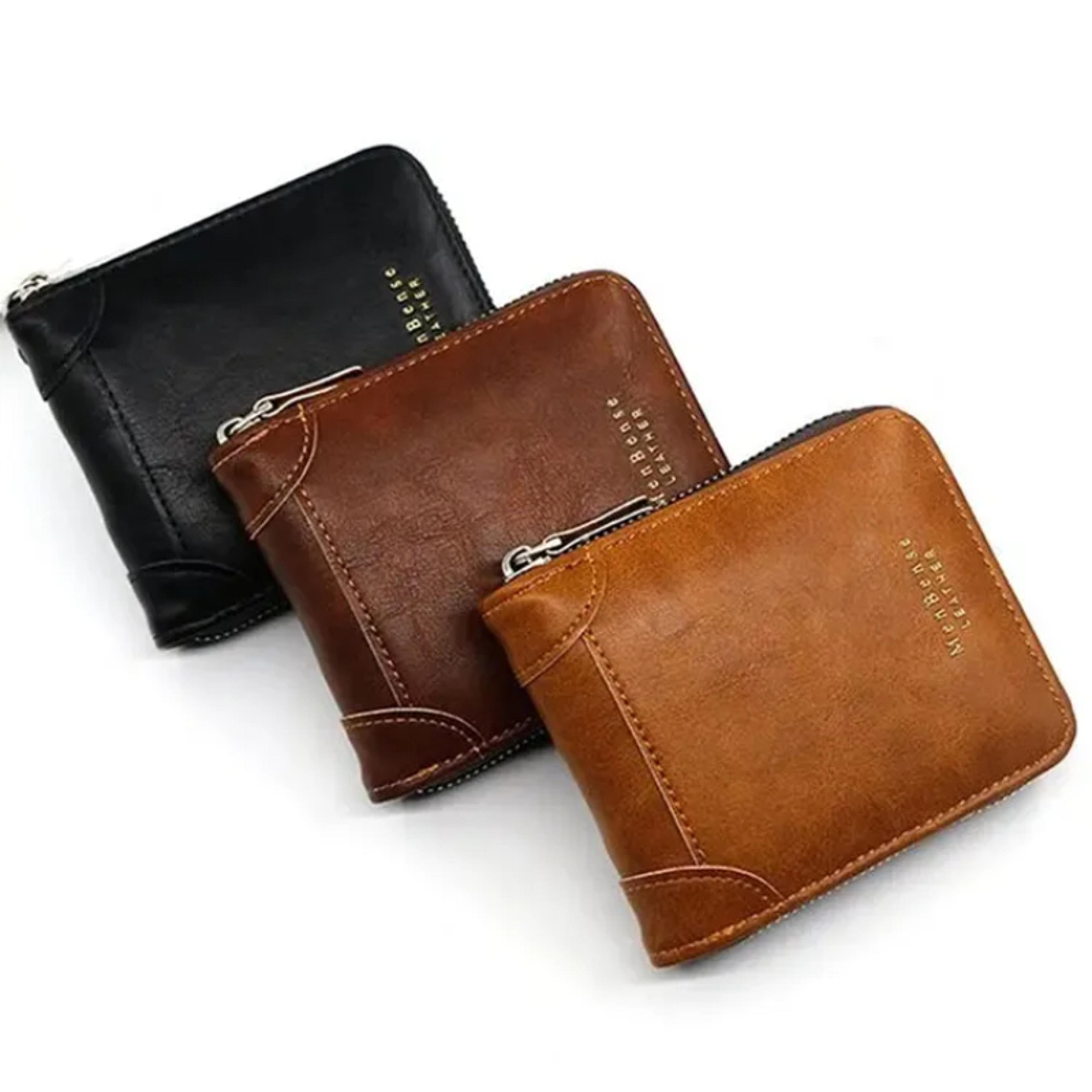 vintage compact zipper wallet for men with coin pocket and card holder