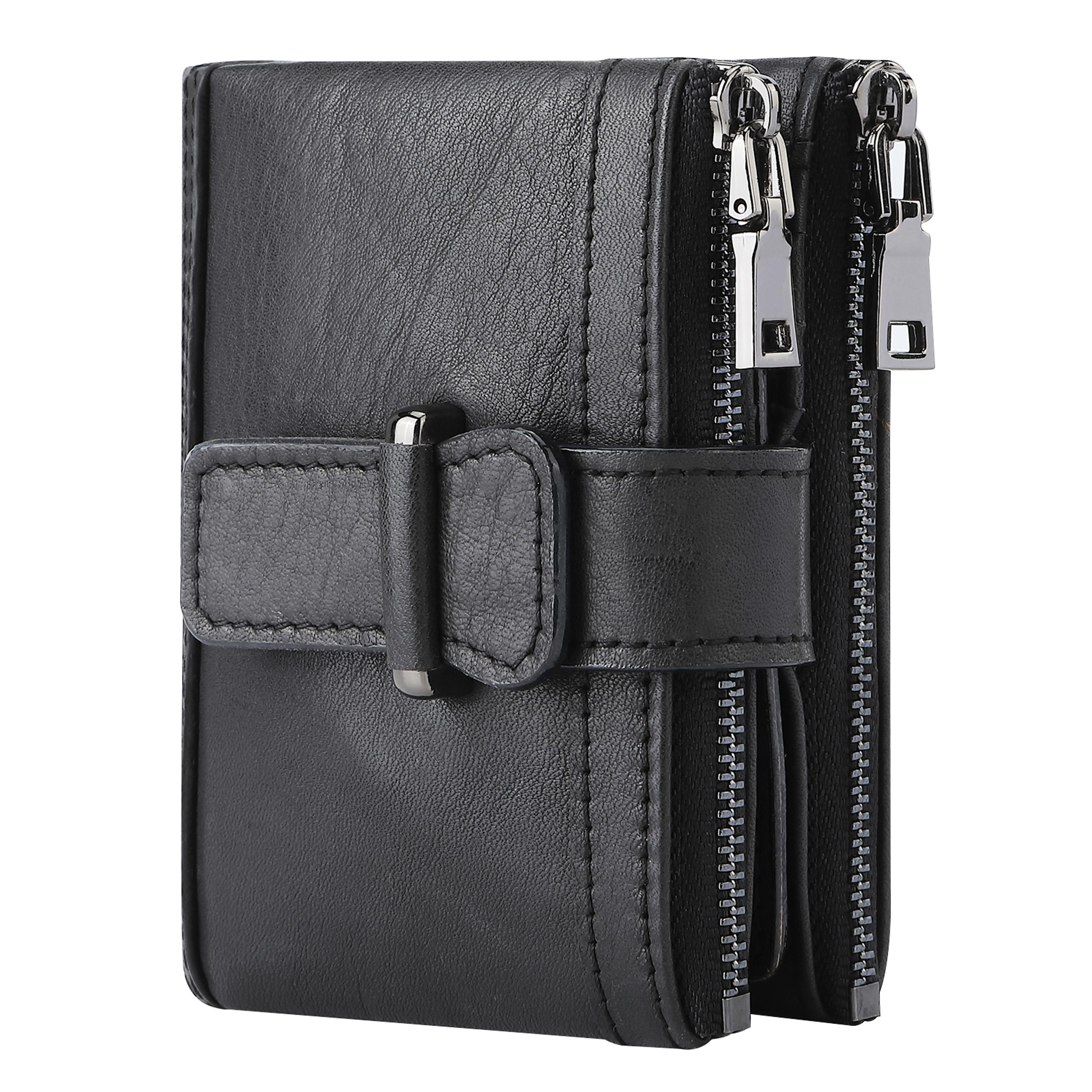 vintage genuine cow leather zipper wallet for men with buckle