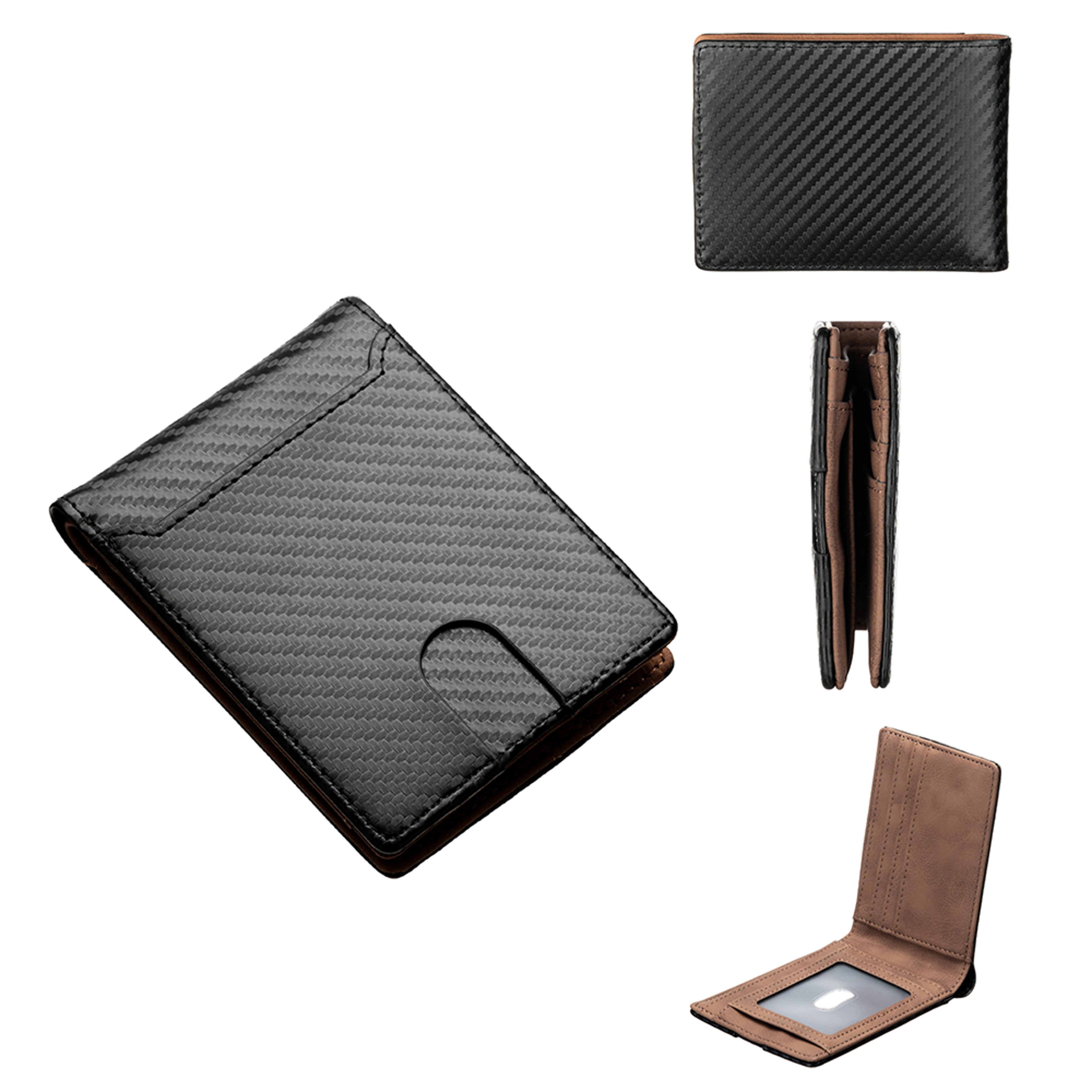 men carbon fiber slim wallet with card slots and photo holder