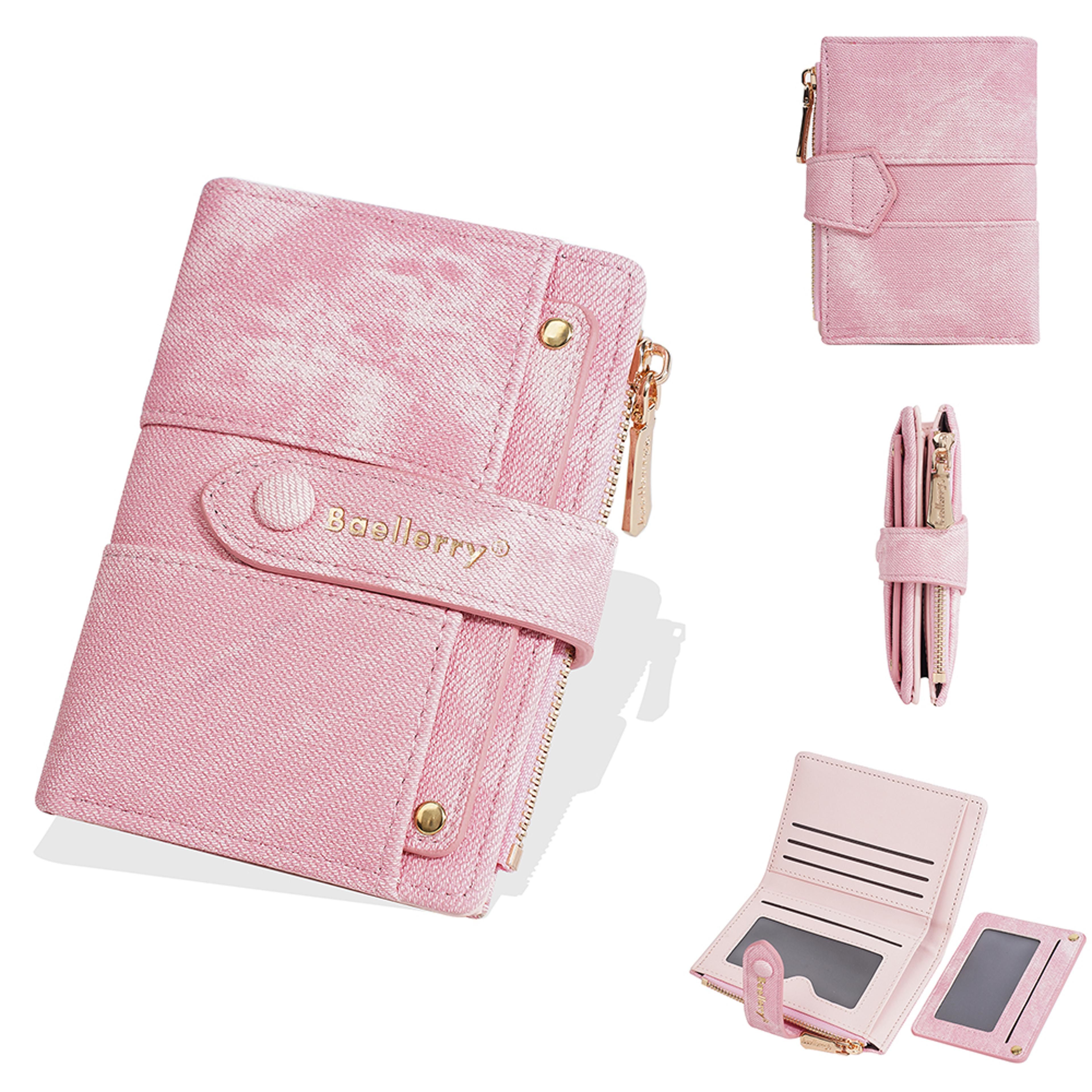 baellerry compact women wallet with zipper coin pocket and detachable card holder