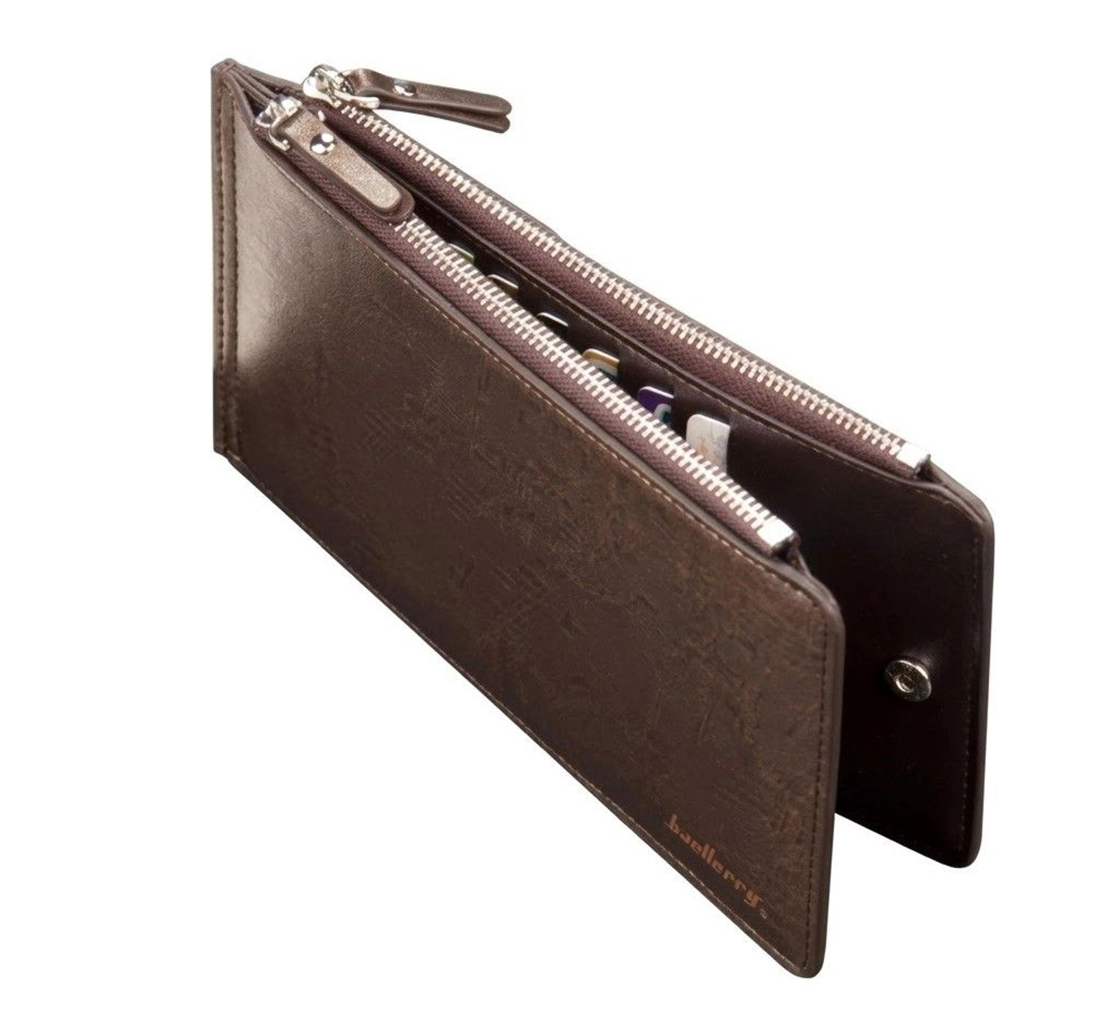 baellerry men long pu leather wallet with double zipper and phone pocket