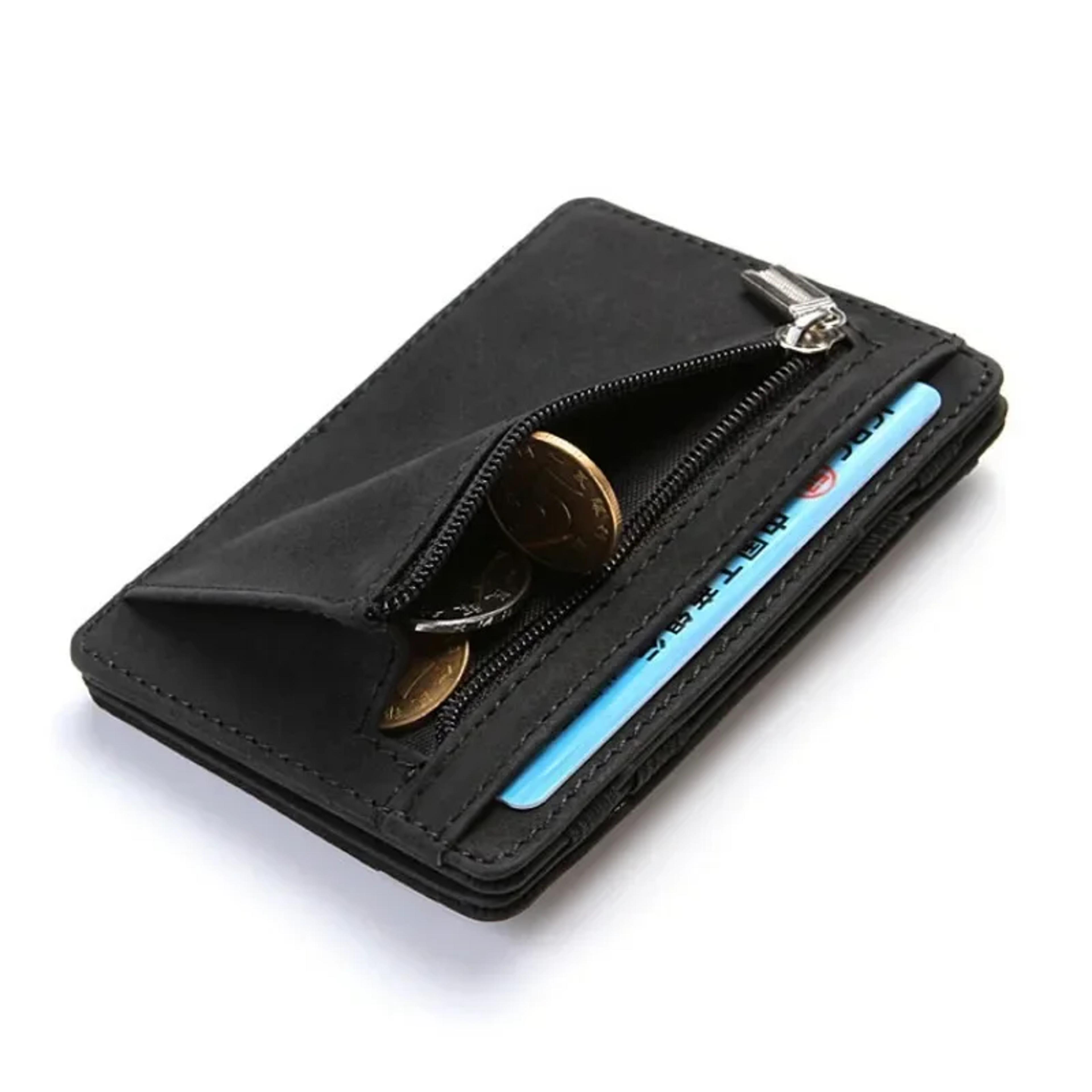 slim magic wallet with money clip and zipper coin pocket