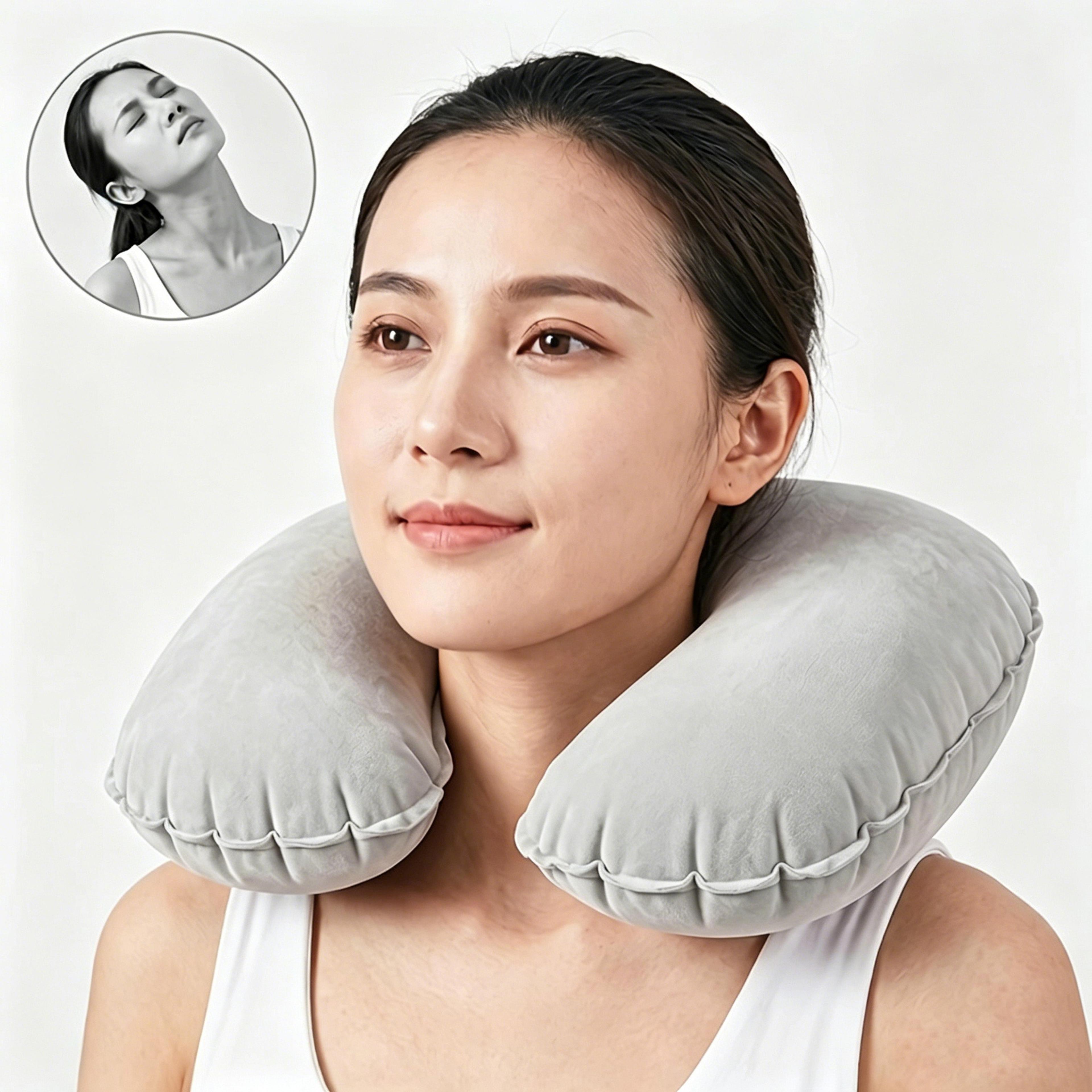 comfortrest inflatable travel pillow u shaped neck support pillow for airplane car and travel