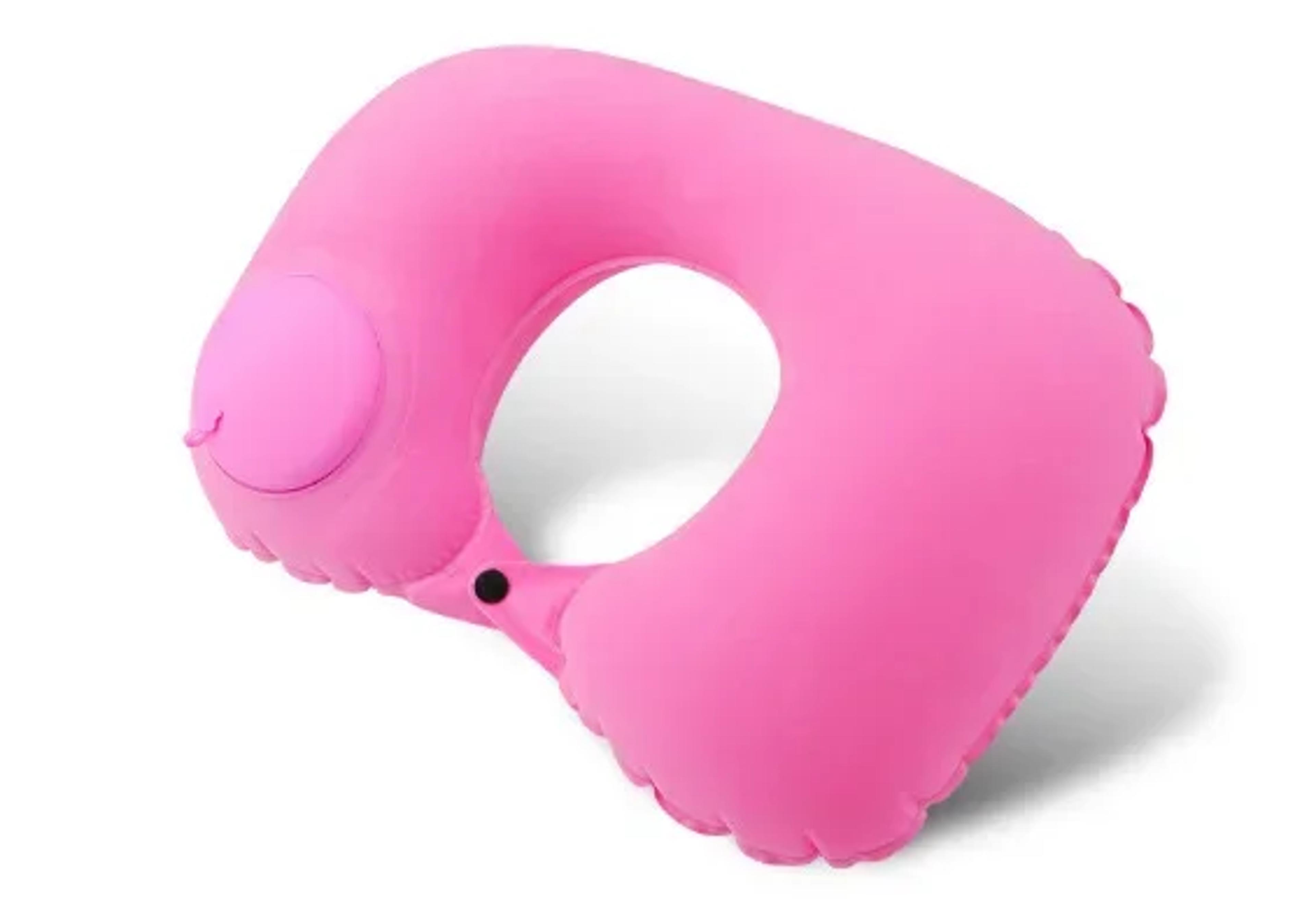 inflatable travel neck pillow with built in pump for flights, cars and camping
