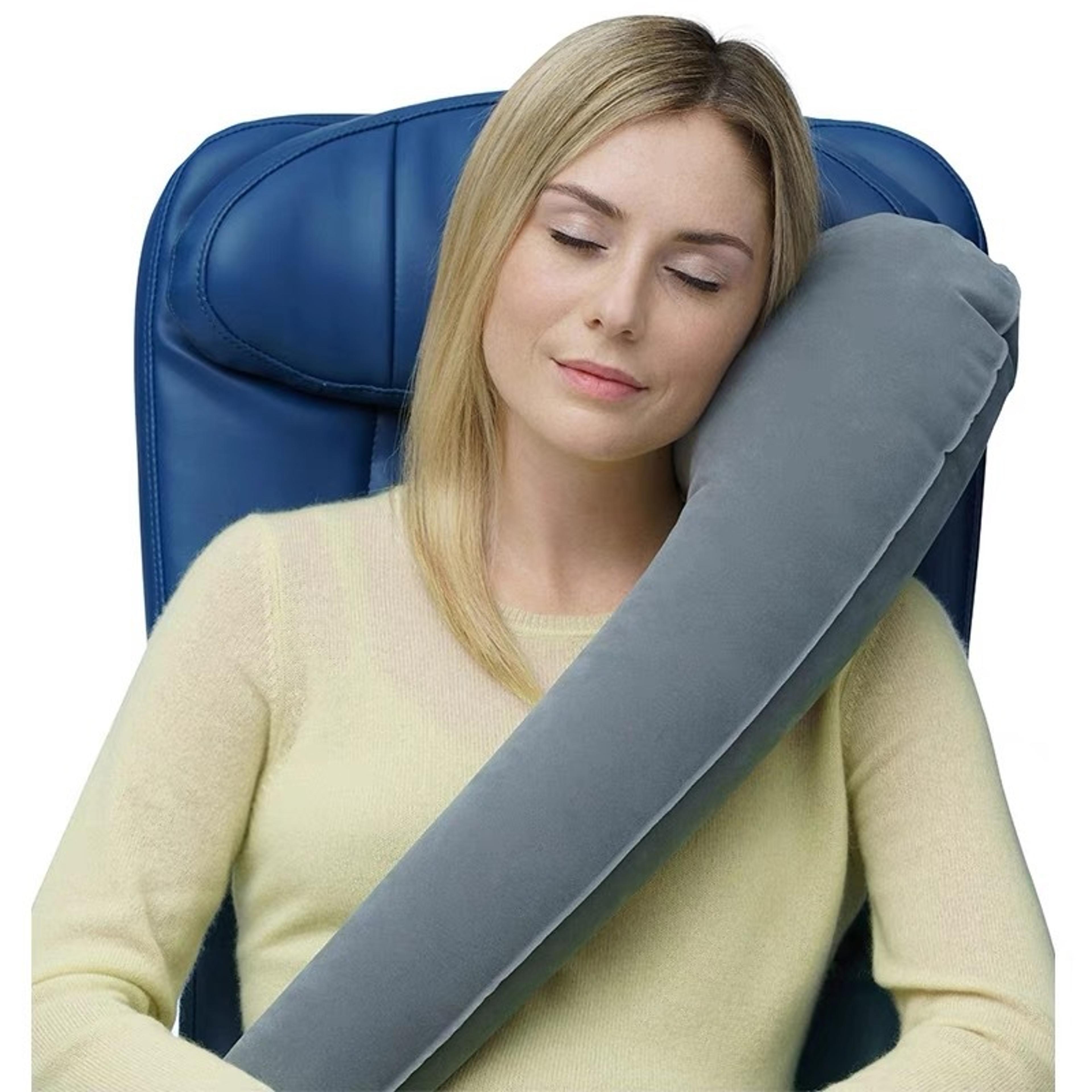inflatable travel pillow for airplane, car and train side sleeping neck support
