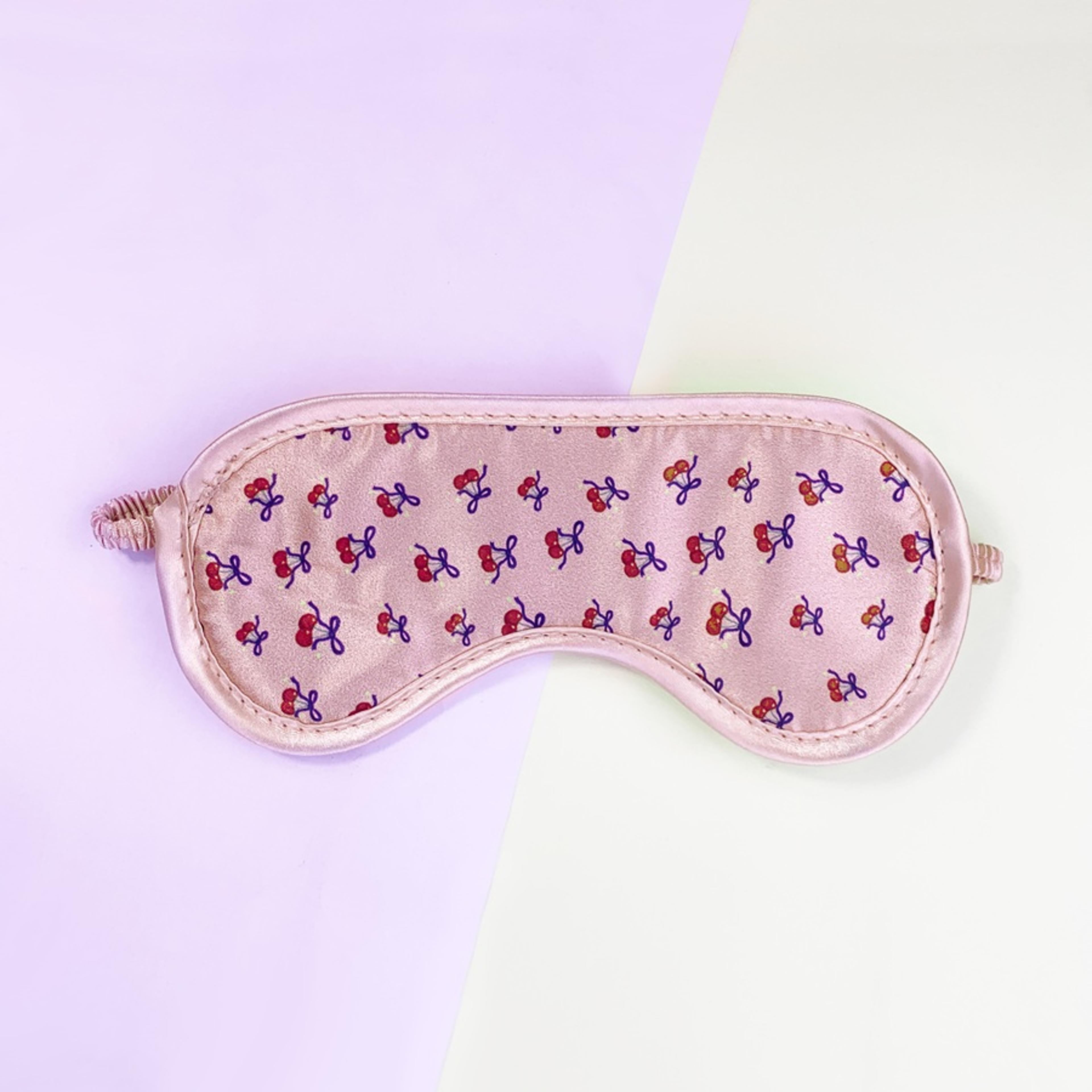 pink cherry satin eye mask, soft blackout sleep mask for travel, naps and gifting