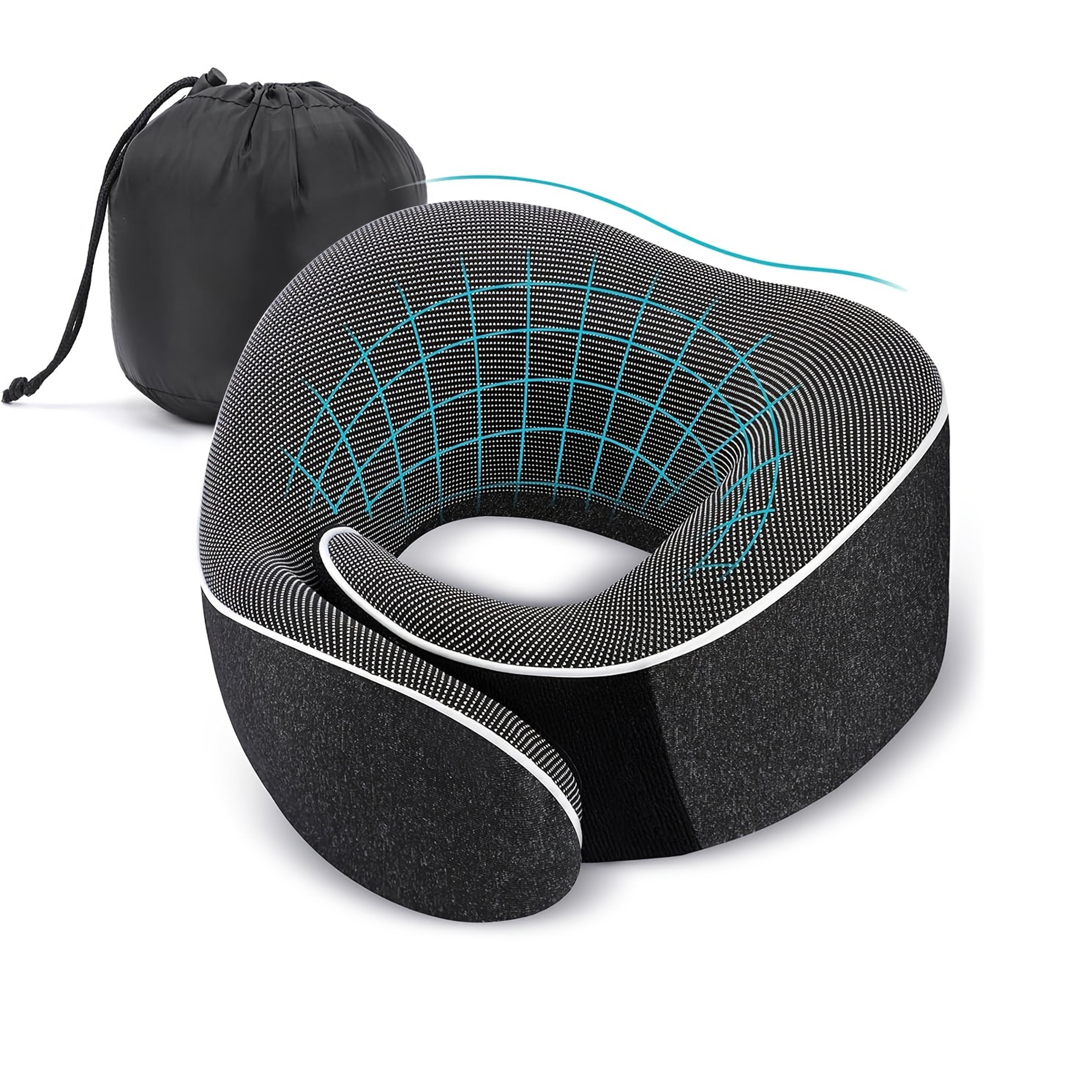 memory foam travel neck pillow with ergonomic support and carry bag