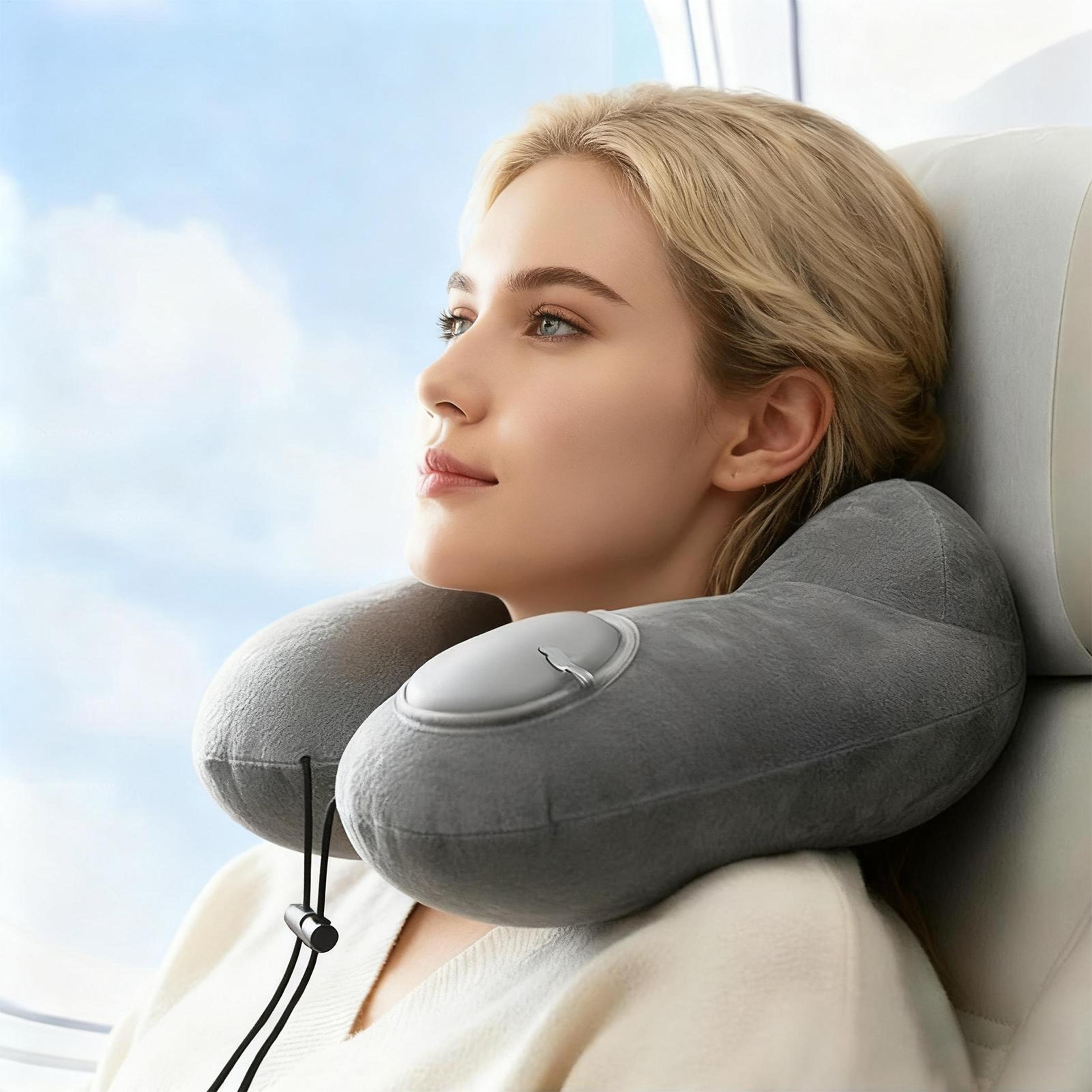 inflatable travel neck pillow soft u shaped neck support for airplane, office and naps