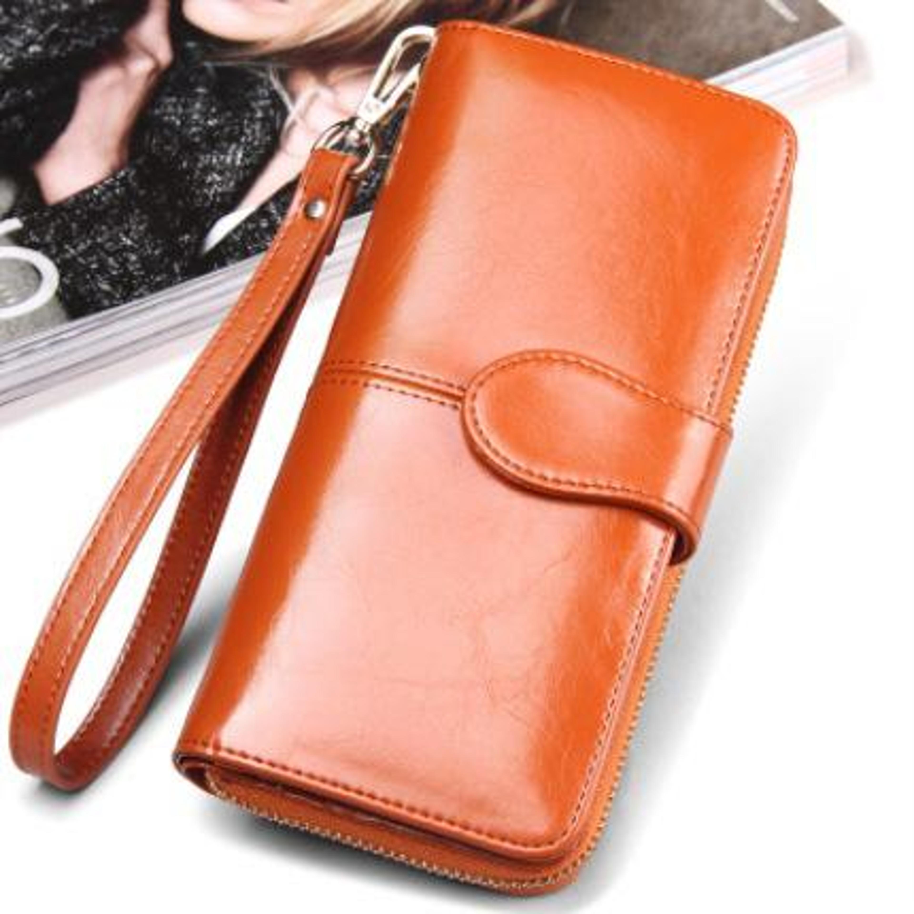 oil wax women long wallet zipper phone clutch card holder