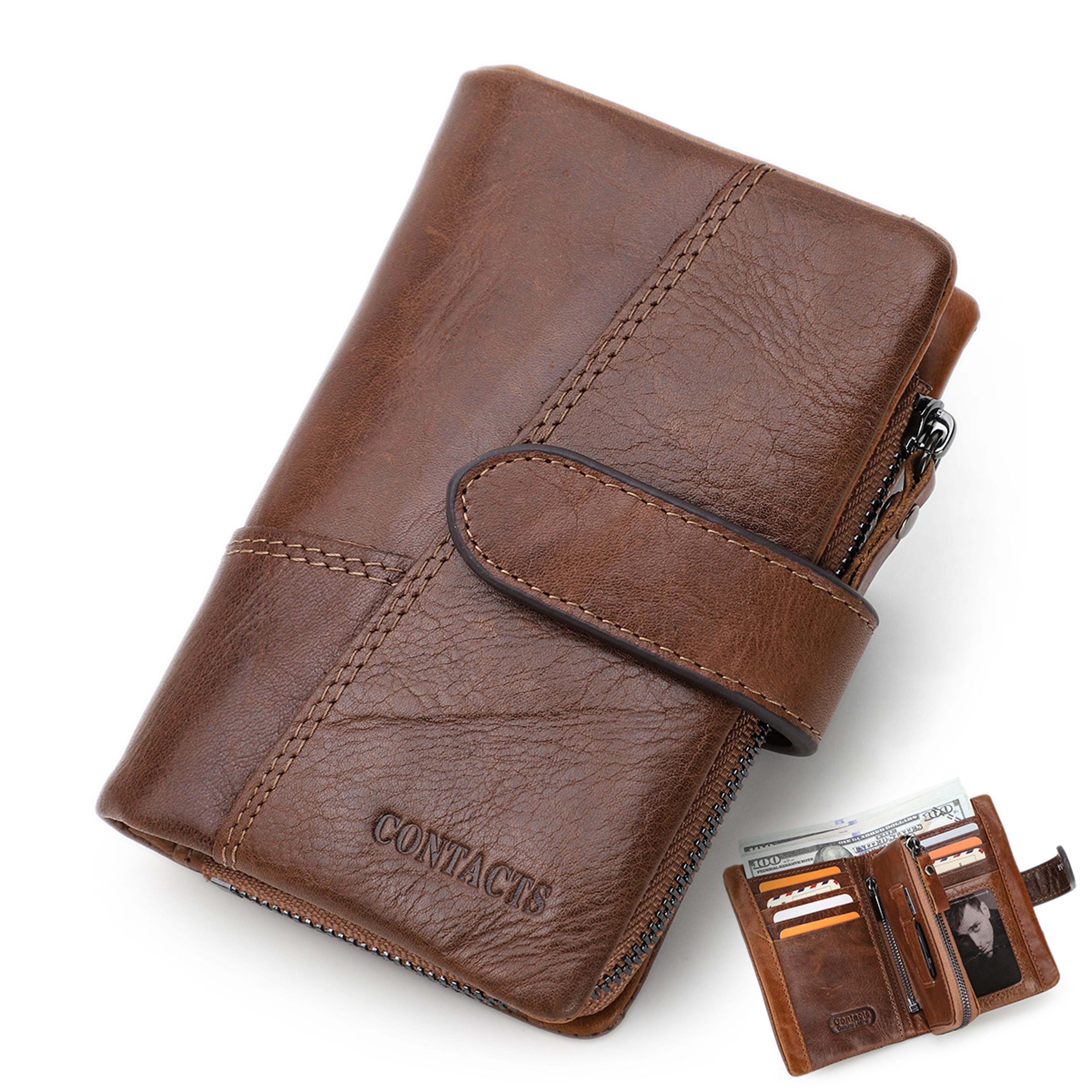 genuine leather men bifold wallet with money clip and coin pocket